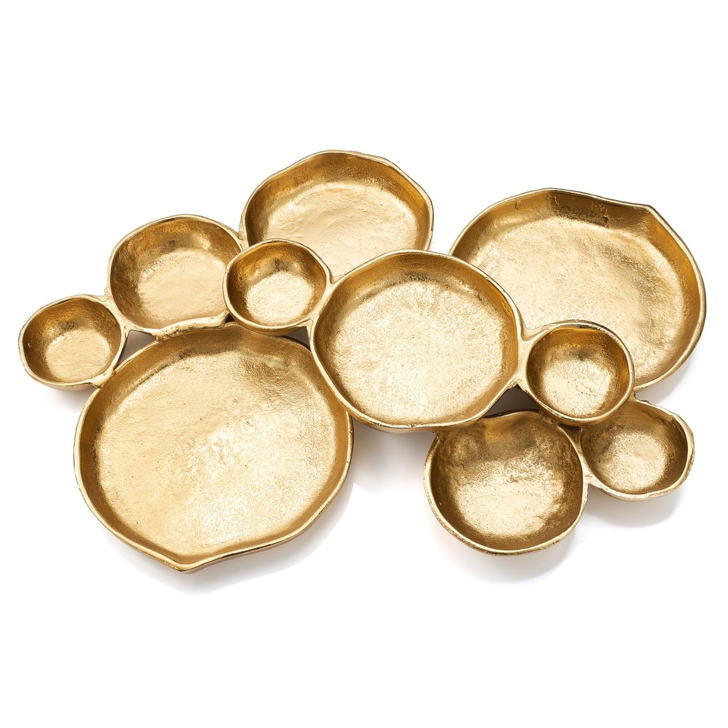 Cluster of 10 Round Serving Bowls Gold Clusters Decorative Elegant Snack Tray for Olives, Chip & Dip, Nuts, Appetizers & Entertaining Strong Brass & Enamel Home Decor Gifts, Parties & Weddings 20.5"
