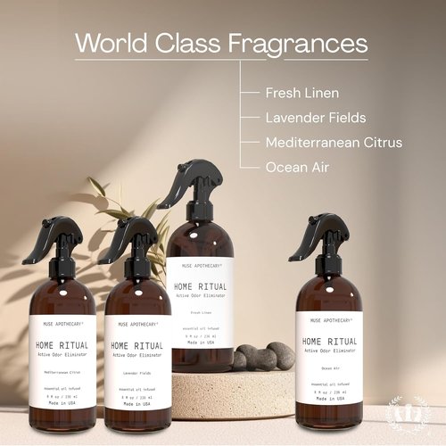 Muse Apothecary Odor Eliminator Spray - Active Furniture & Bathroom Deodorizer - 4oz Mediterranean Citrus