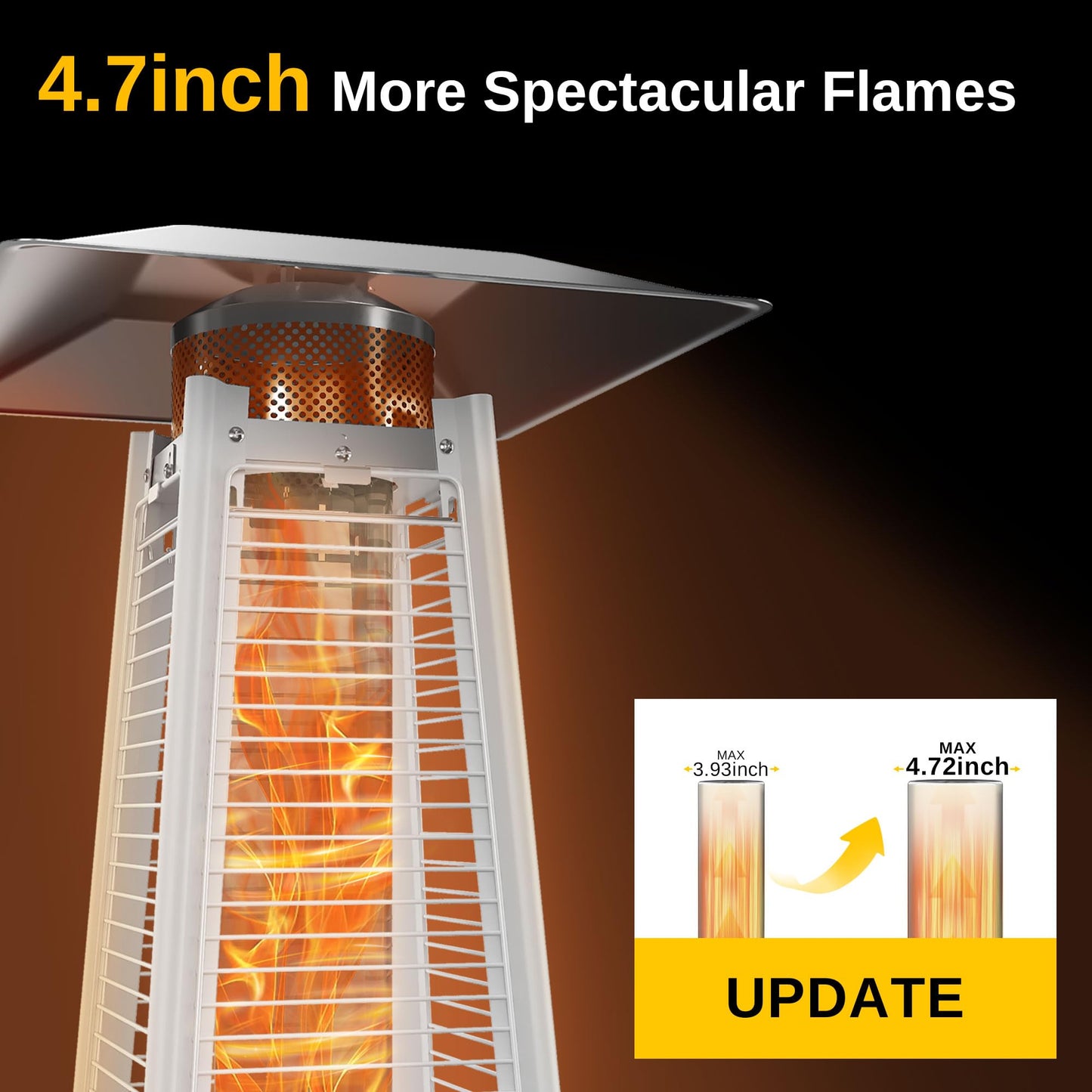 EAST OAK Pyramid Patio Heater, 48,000 BTU Outdoor Heater All Stainless Steel, Quartz Glass Tube Propane Heater for Commercial & Residential, Triple Protection System With Wheels, 2024