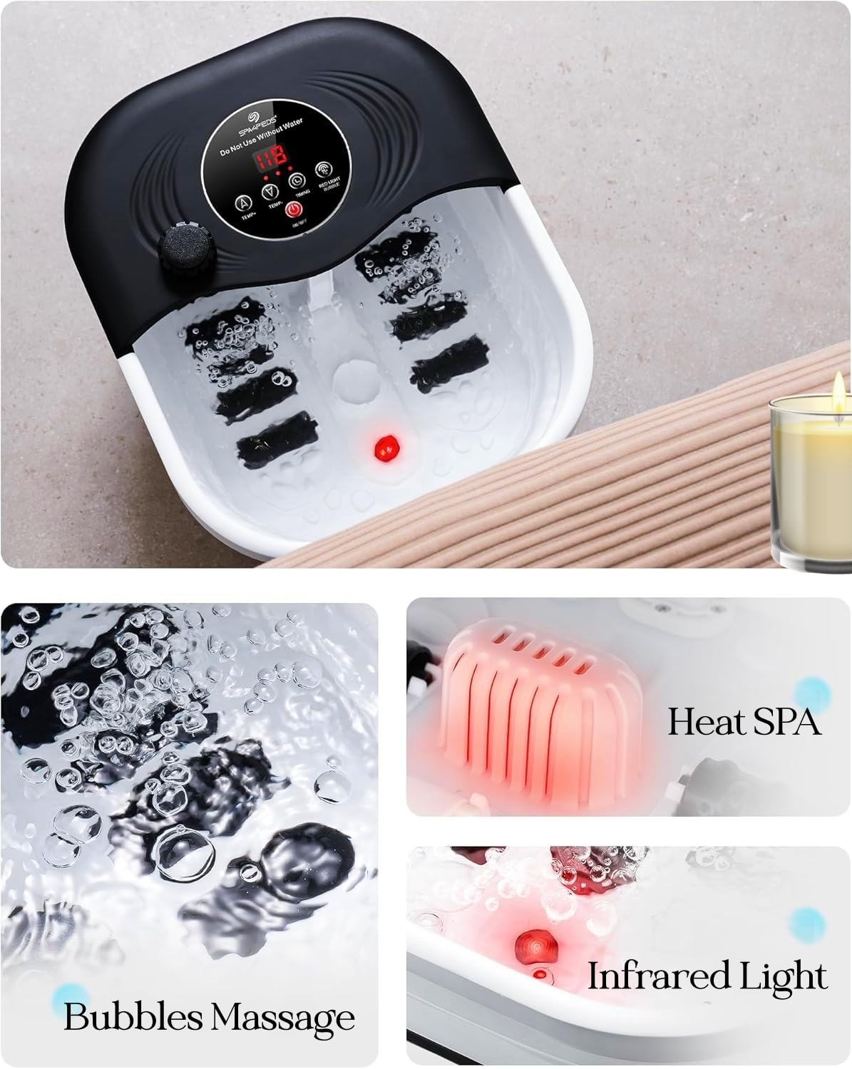 Collapsible Heated Foot Spa with Bubble and Red Light Temperature Control Foot Bath Massager and Soaking Tub Featuring 8 Shiatsu Massage Rollers Pumice Stone and Built-in Timer Ideal Gift for Wife,Mom