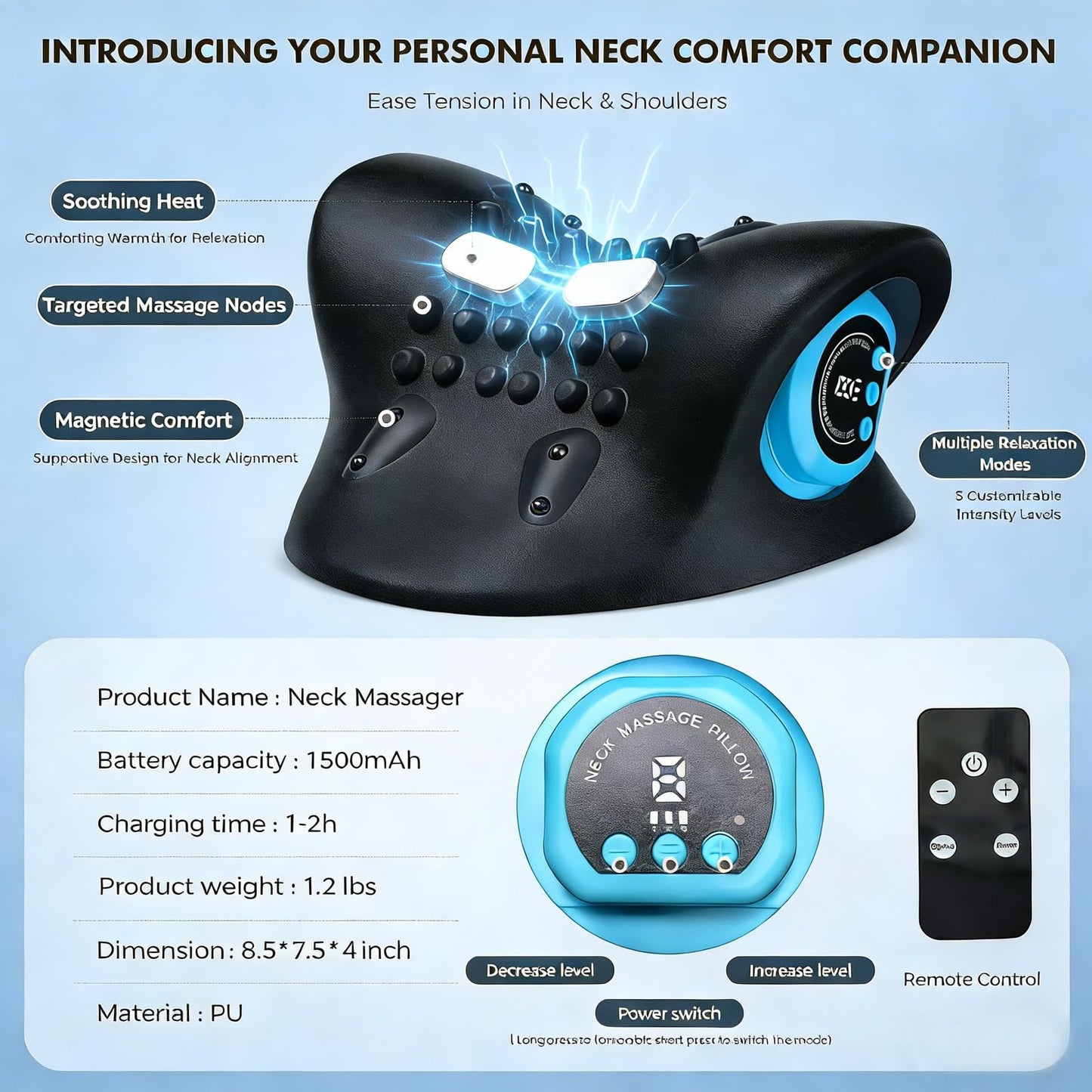Wingeema Z6 2026 4-in-1 Neck Shoulder Massager with Heat & Pulse, Deep Tissue Kneading Pillow, Remote Control, Portable Travel Neck Relaxer for Pain Relief in Office/Car/Home Use