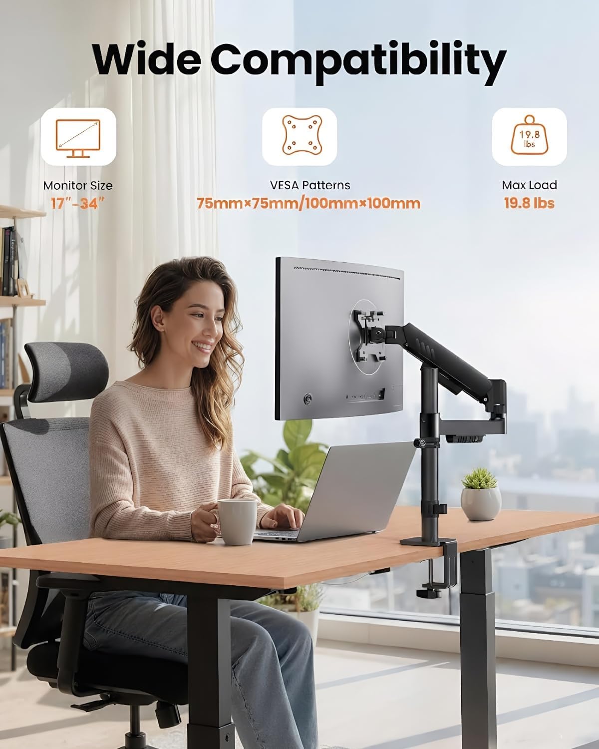 ErGear 13-34 19.8 lbs, 75x75/100x100mm, Single Monitor Arm, Adjustable Desk Gaming Monitor Mount for Screens, Up