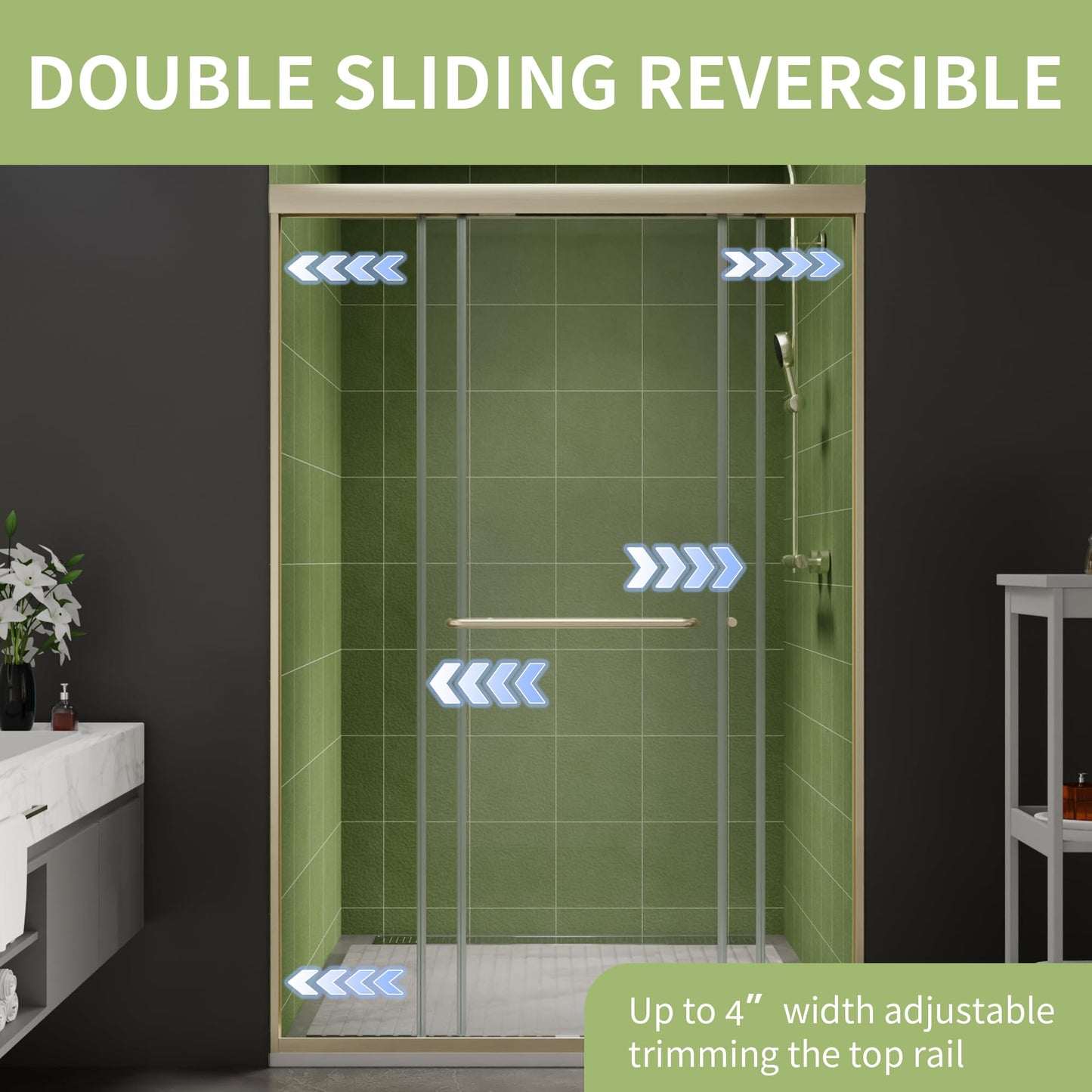 Comfystyle 44-48 in.W x70 in.H Semi-Frameless Sliding Shower Door,Sliding Shower Door with 1/4" (6mm) Clear SGCC Tempered Glass,Brushed Nickel Finish,Shower Doors can be Installed Left and Right