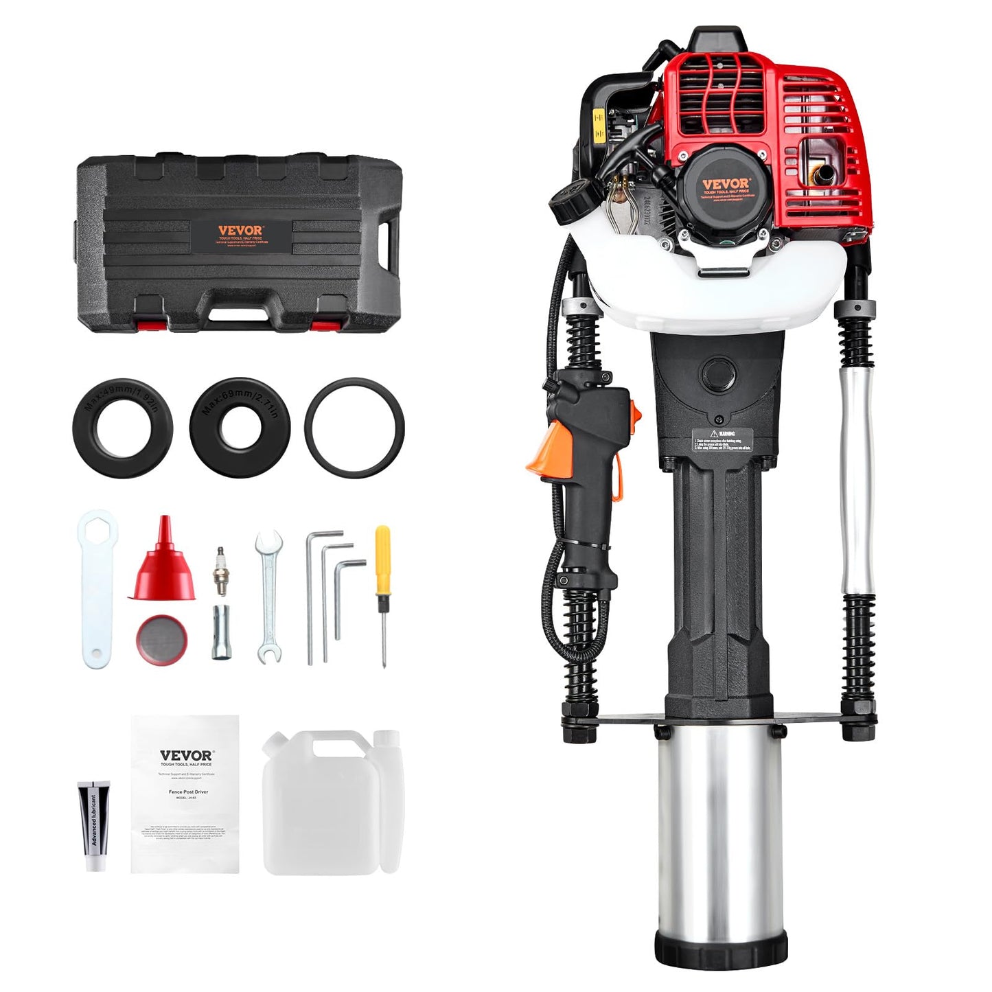 VEVOR Gas-Powered T Post Driver,2-Stroke 1300W,52cc,W/3Head
