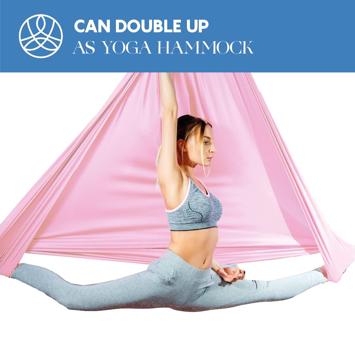 Aum Active Aerial Silks Starter Kit - Durable 9 Yards of Aerial Yoga Hammock with Hardware & Guide - Aerial Swing for Acrobatic Flying Yoga & All Levels (Aerial Rigging Point Up to 13ft)