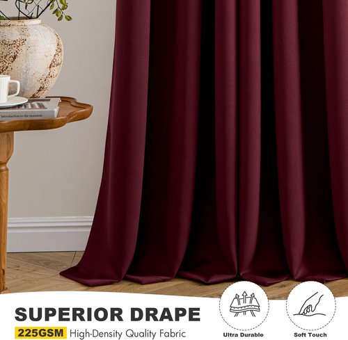 MIULEE Burgundy Red Blackout Curtains - Thermal Insulated Room Darkening Drapes | 96 Inches Long, 2 Panels