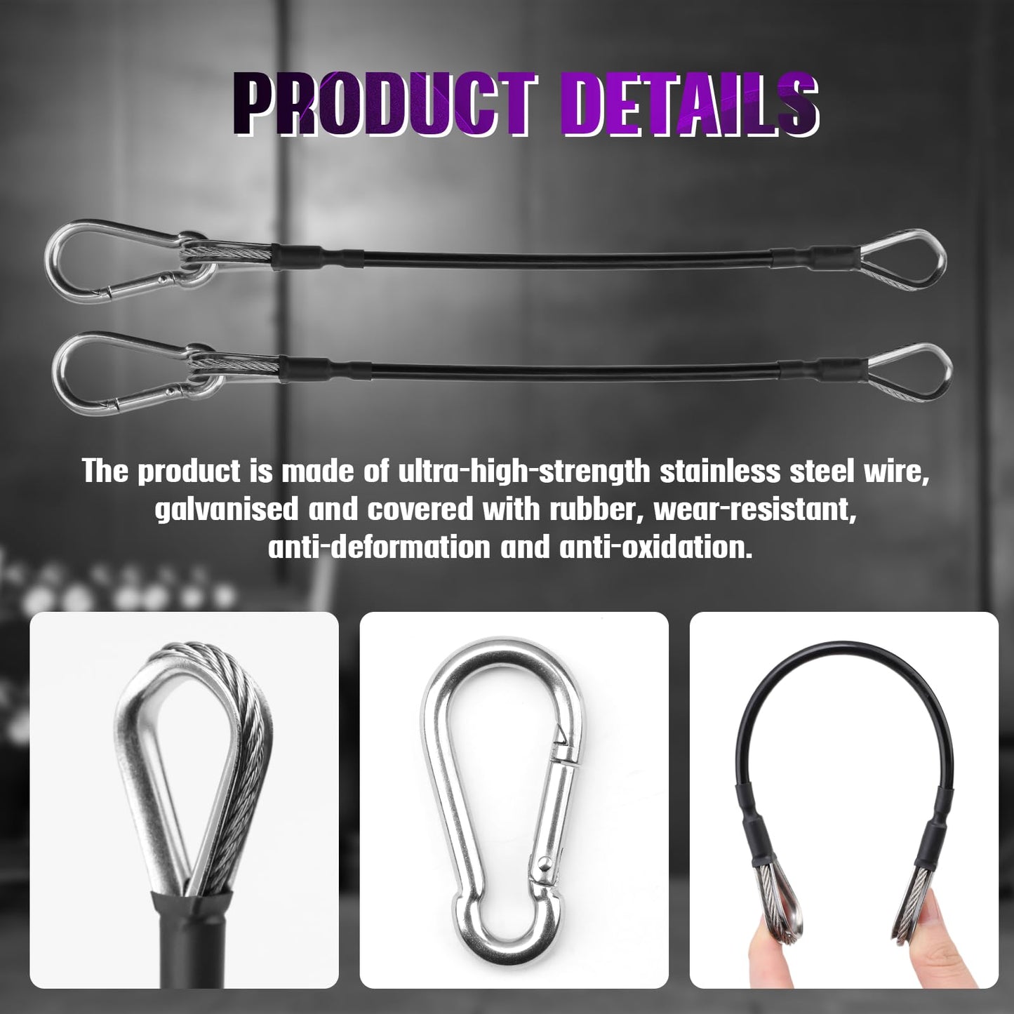 Gym Extension Cable Attachments, Black Thick Stable Fitness Equipment Extension Cord, Extend Workout Angles Tool Suitable for Bowflex Home Gym for LAT/Tricep Pull Down and Leg (4Pcs Black, 10"+20")