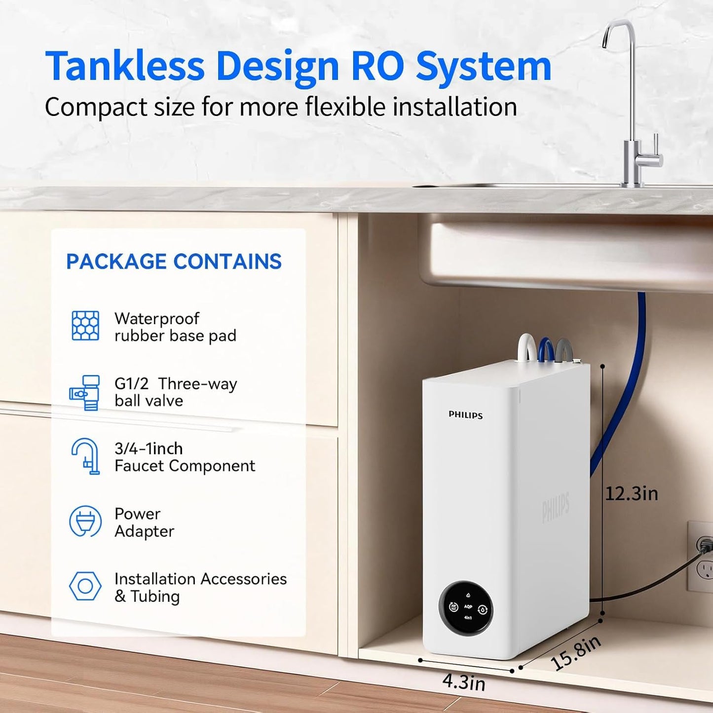 Philips AUT9360 Reverse Osmosis System, 600 GPD Under Sink Water Filter System, Tankless RO System, 2.3:1 Pure to Drain Water Filtration, Reduces TDS, NSF/ANSI 372 Certified with No Standing Water