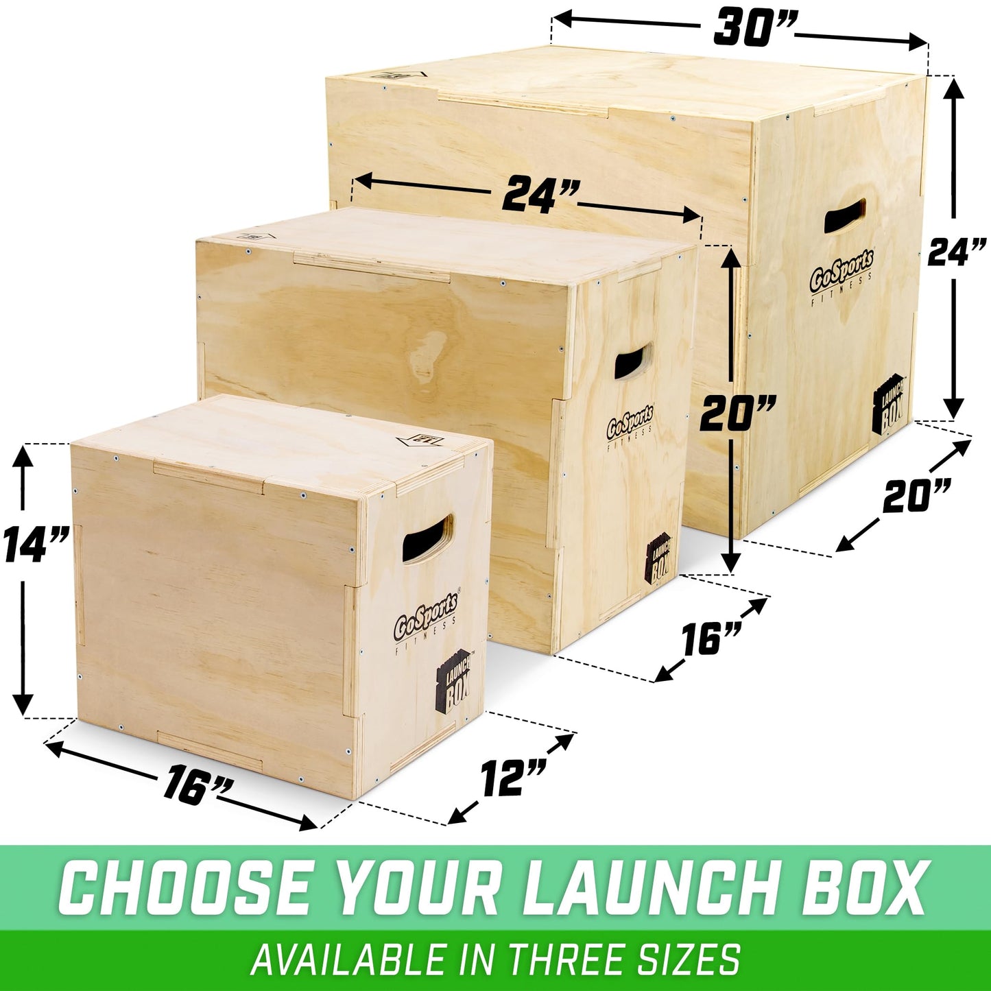 GoSports Fitness Launch Box 3-in-1 Adjustable Height Wood Plyo Jump Box for Exercises of All Skill Levels
