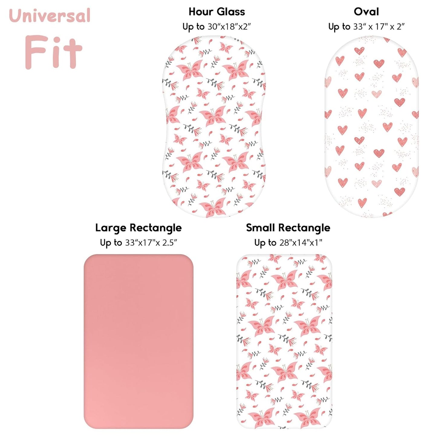 Yoofoss Bassinet Sheets - 3-Pack Fitted Mattress Covers for Halo & Baby Delight | Soft Pink Butterflies