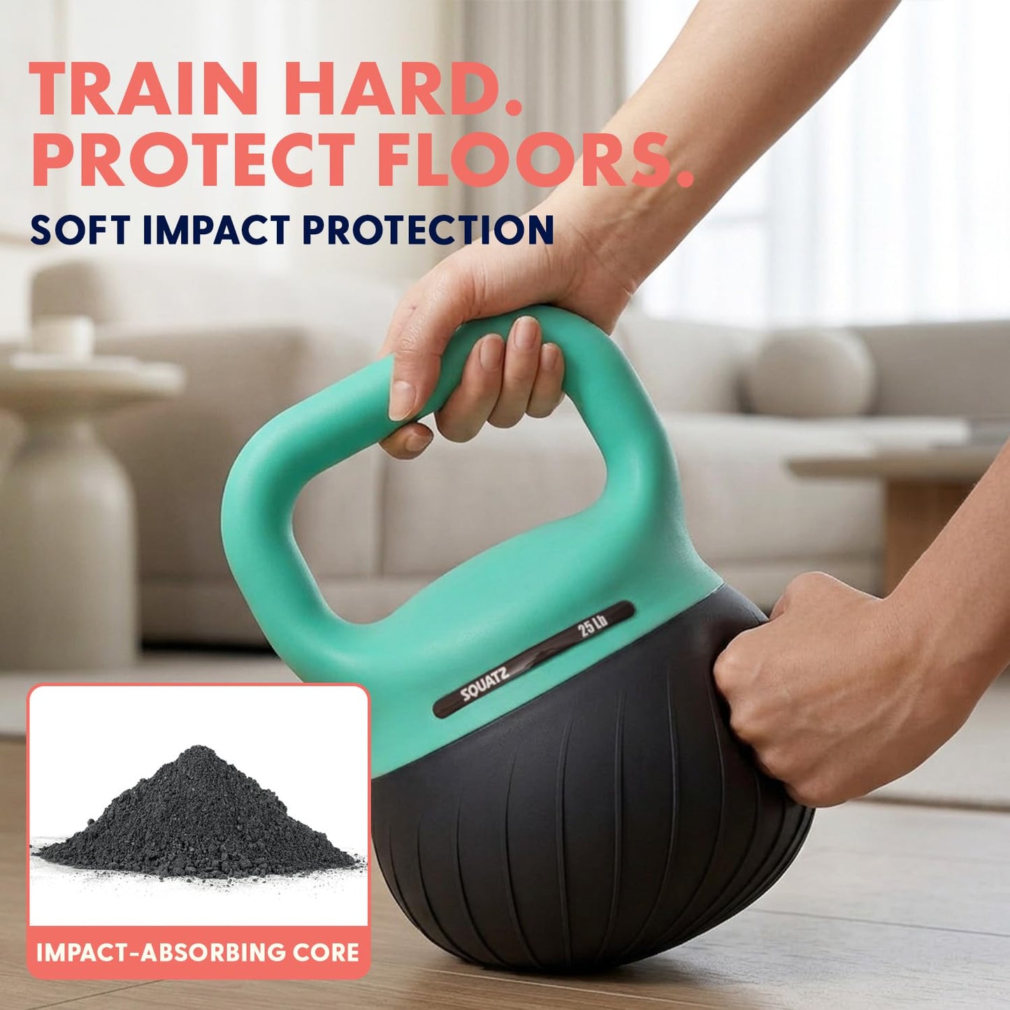 Squatz Soft Drop Kettlebell Set for Home Gym Strength Training - Cushioned Base Kettlebell Set with Wide Grip Handle, Floor-Safe Design, 15 lb, 20 lb, and 25 lb Weights for Full Body Workouts