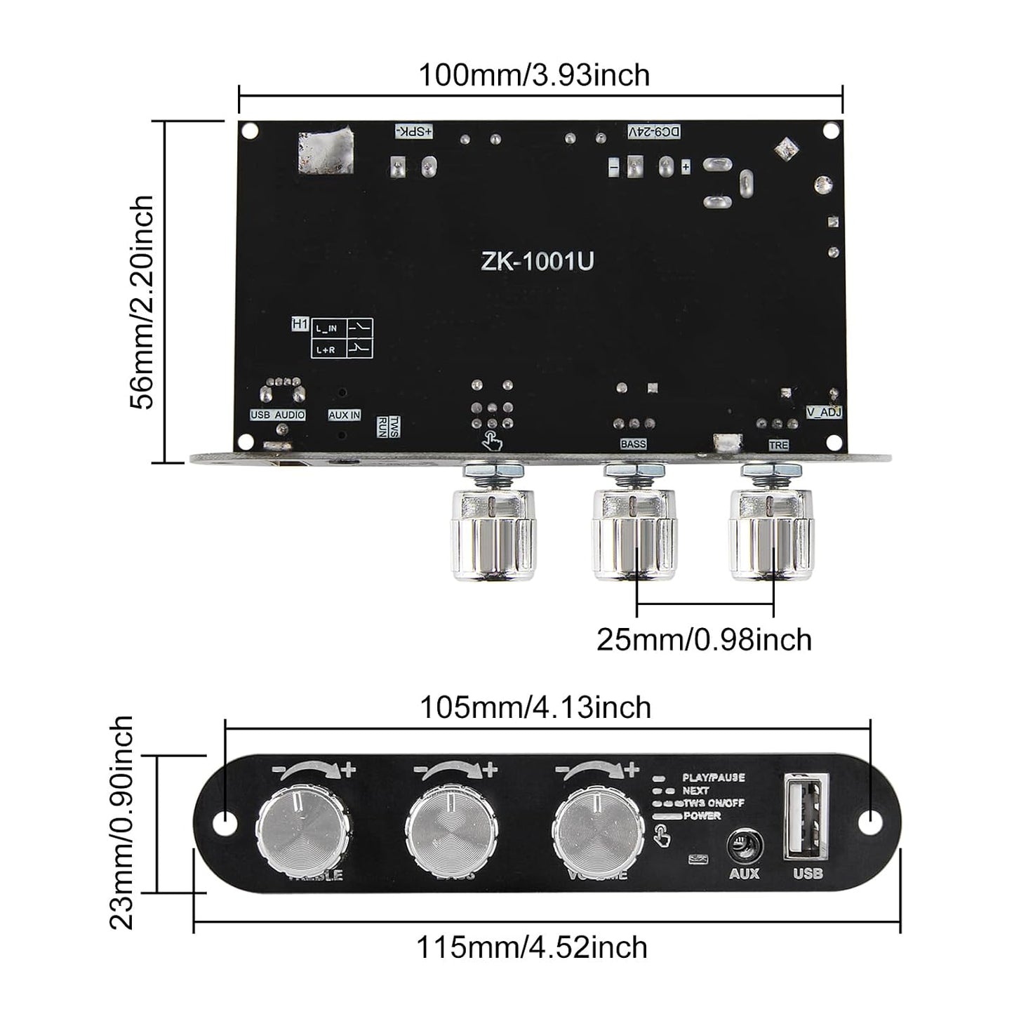 AITRIP 2Pcs ZK-1001U 100W 9-24V Mono Amplifier Board with TWS,Mini Audio Amps with Boost with Power Output, Treble