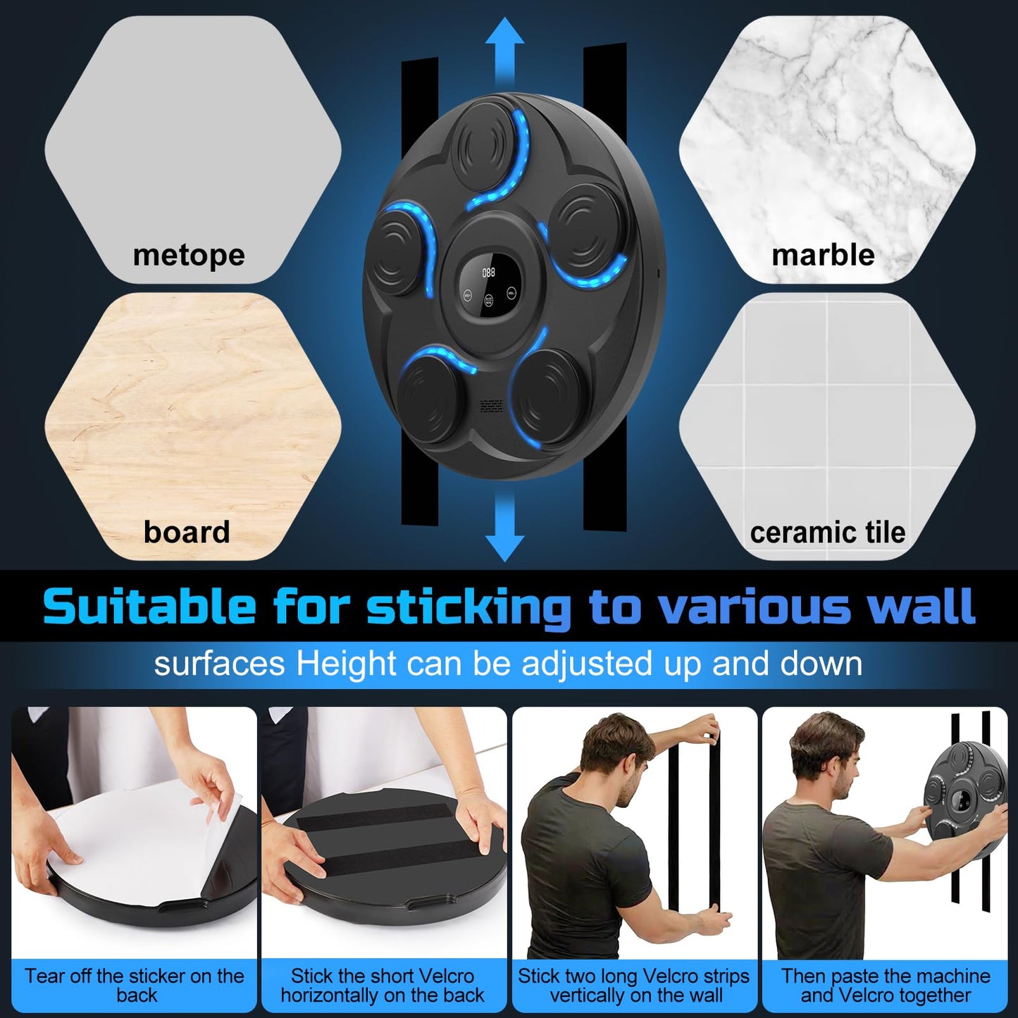 Music Boxing Machine,Bluetooth Smart Traineing with Boxing Gloves,Wall Mounted Music Punching Machine,5/6 Boxing Target Large Size Punching Machine for Adults Kids