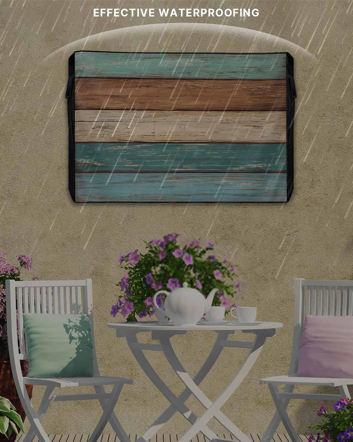 LiyanYenCng 70 75Inch Outdoor TV Cover Farm Retro Wooden Plank Weatherproof Waterproof Outside TV Protector