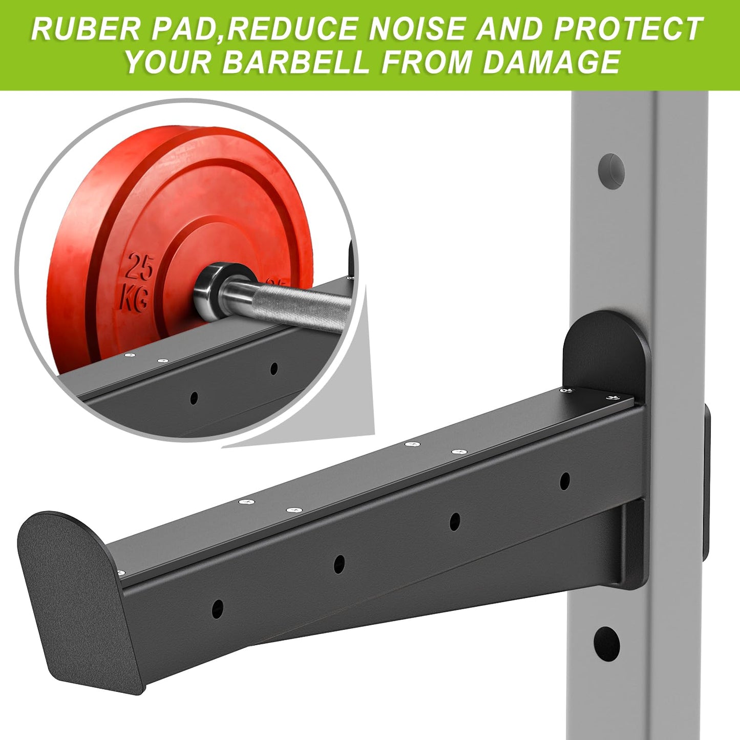 Kipika Safety Spotter Arms and J-Hooks for 2" x 2" Power Racks with 5/8" or 1" Hole - Heavy Duty Barbell Holders and Catches with Rubber Pads - Power Rack Attachments for Squat, Bench Press and More