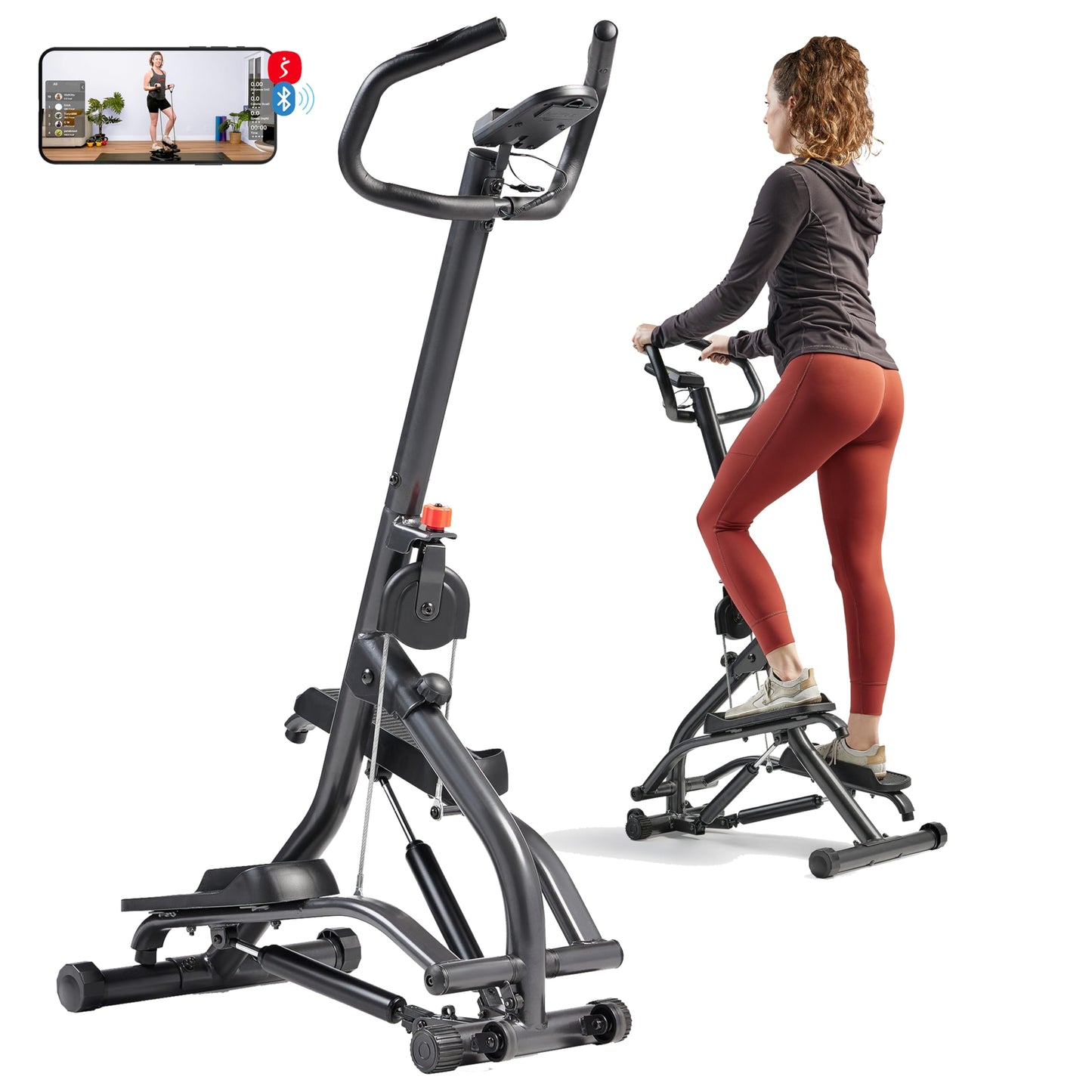 Sunny Health & Fitness 16.9-Inch Mountain Climb Stair Stepper with Handlebar, SunnyFit App Trainer-Led Workouts, Low-Impact Full-Body Cardio, Compact Folding Design - SF-S021001