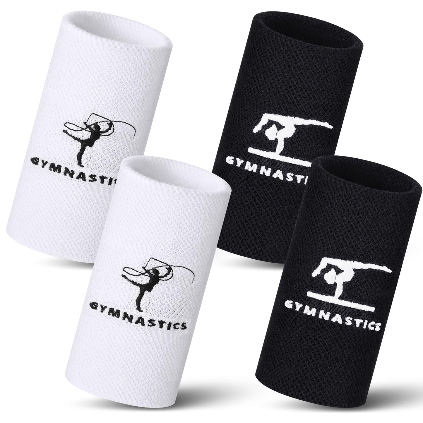 WinnerWhy 2 Pairs 5.25 Inch Gymnastics Wristbands for Grips Comfortable Cotton Wrist Bands Sweat Band Extra Lengthen Long Gymnastics Wrist Sweatbands for Female Gymnasts(Black and White)