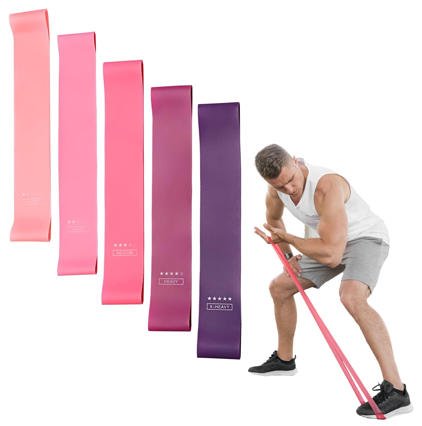 H&F Clicks Resistance Bands for Working Out, Exercise Bands for Physical Therapy, Pack of 5 Different Levels Elastic Band for Home Gym, Fitness, Stretching, Strength Training & Yoga - Gym Accessories.