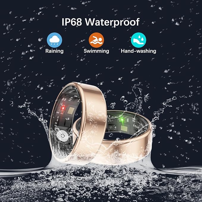 Smart Health Rings for Women Men, Fitness Tracker with Heart Rate, Blood Oxygen, HRV, Sleep Tracker, Step Tracker, No Subscription Fee, IP68 Waterproof Smart Ring for iphone & Android (Gold 11#)