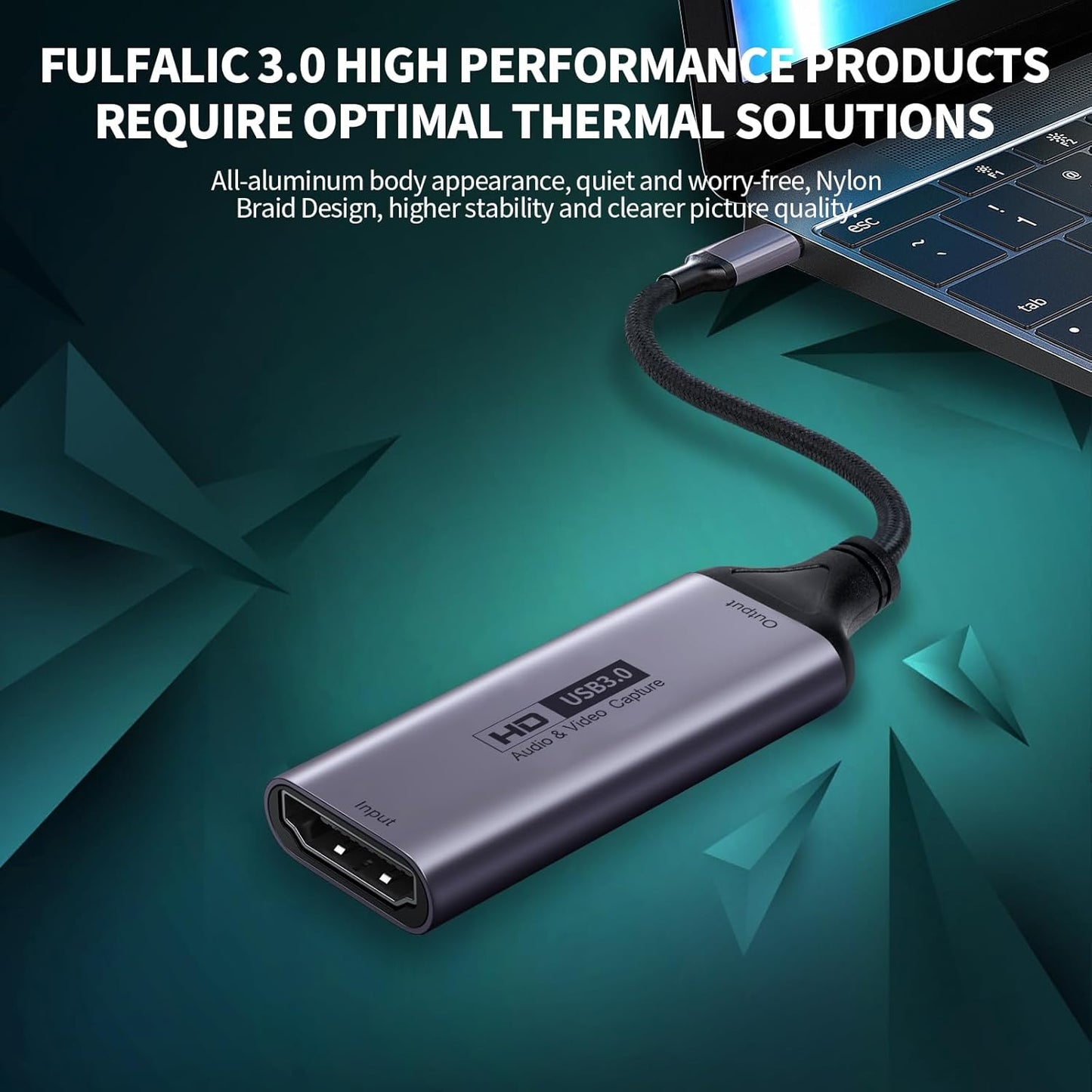Fulfalic 4K 3.0 1080P 60fps Video Capture Card, HDMI to USB C Capture Card, HD Live and Record Video Audio Grabber