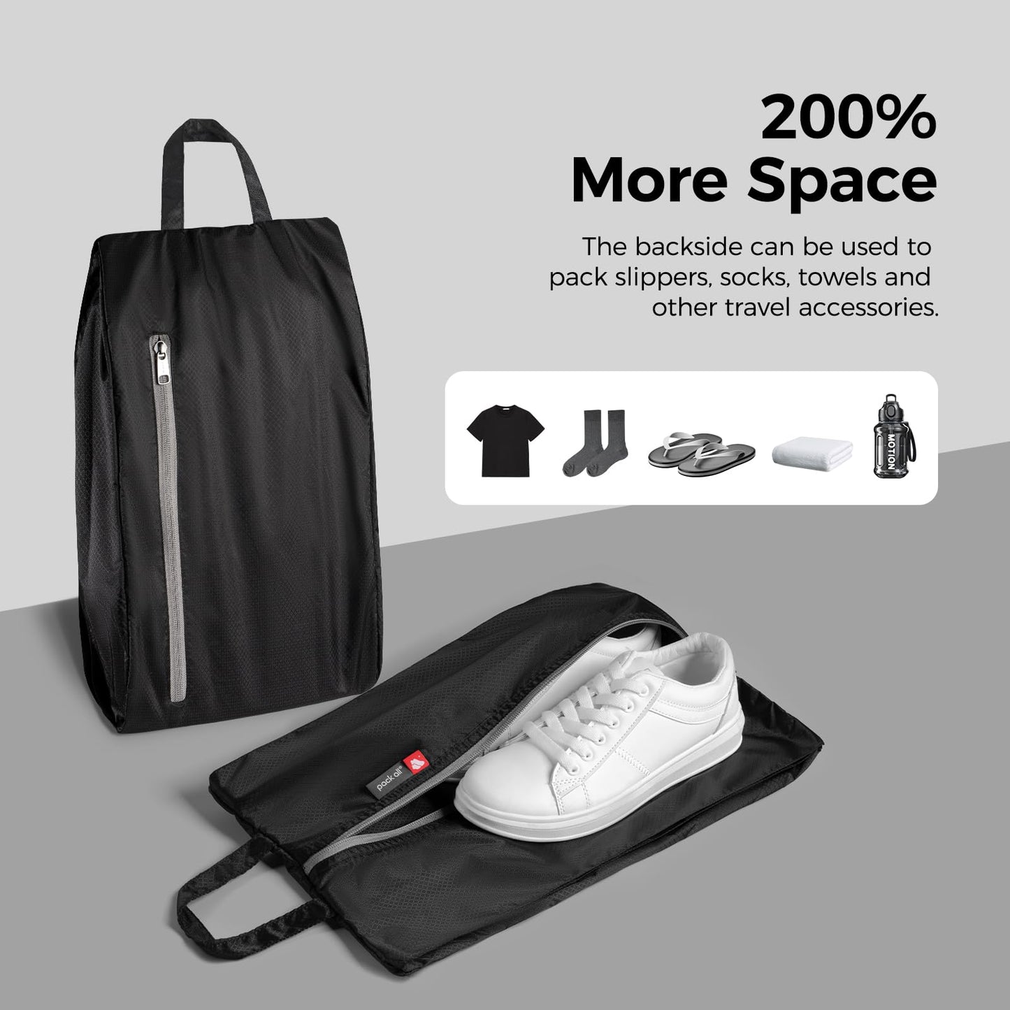 pack all Foldable Shoe Bag for Travel, Water-Resistant Ultralight Shoe Pouch for Gym, Odor-Resistant Soccer Cleats Bag for Sport (Dual Pocket Version)