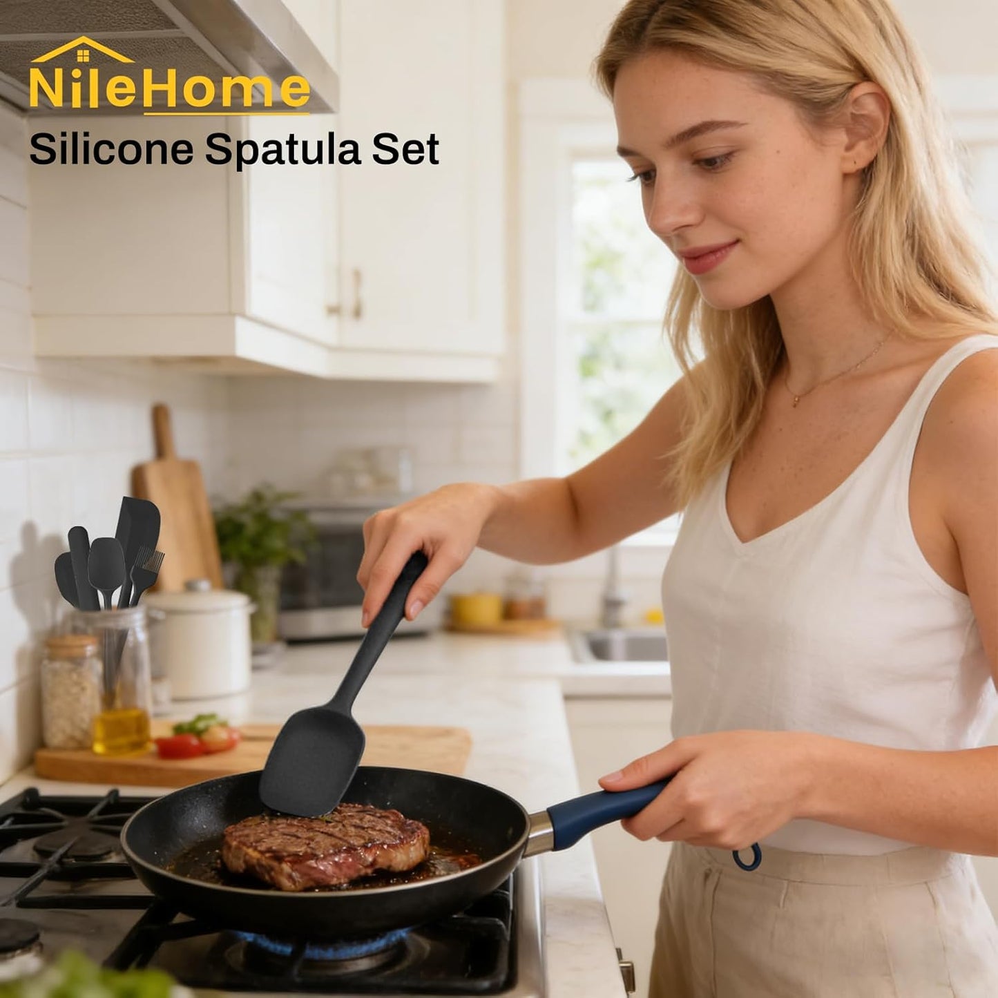 NileHome Silicone Spatula Set - 6-Piece Food Grade Kitchen Utensils | Heat Resistant & BPA-Free