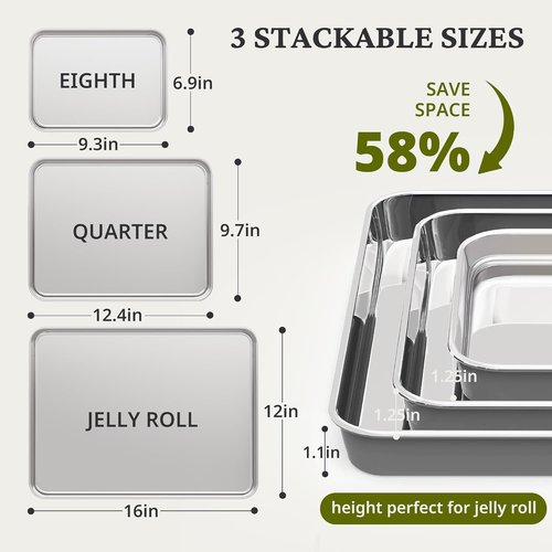 BRONYPRO Stainless Steel Baking Sheet Pan Set - Non-Toxic, Warp-Resistant Cookie Sheets (9/12/16 In) | Gray