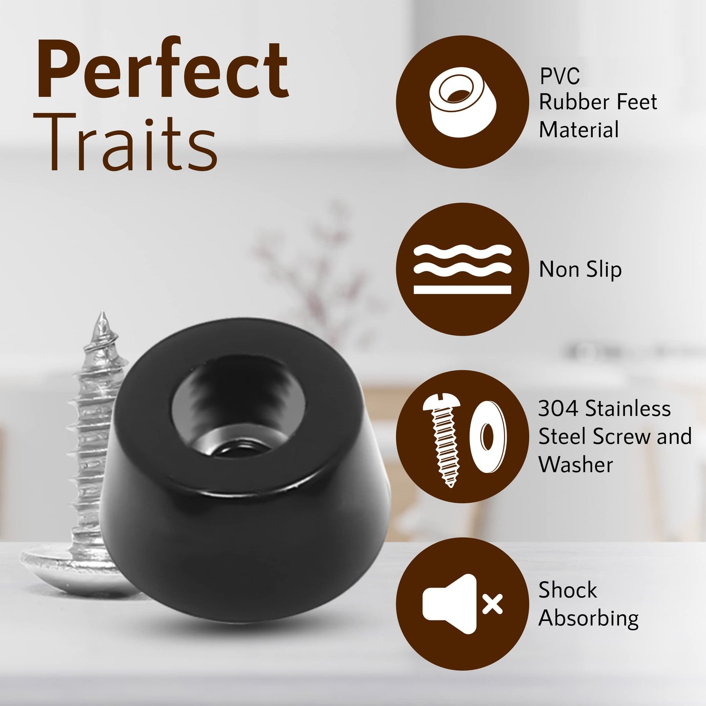 Woodkay 60 PCS Cutting Board Rubber Feet 0.59’’ x 0.31’’ with 304 Rust Proof Steel Screws & Washers – PVC Non Slip Rubber Bumper Feet - for Kitchen Appliances & Multiple Furniture