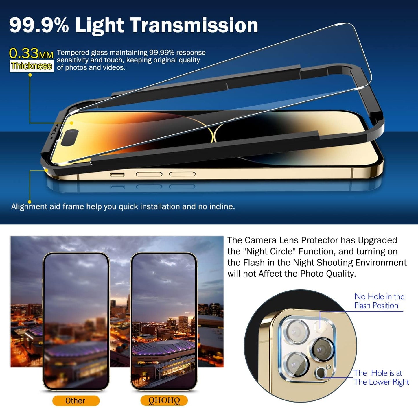 3 Pack 14 6.1 Inch 3 Pack 9H QHOHQ Screen Protector for iPhone Pro with Tempered Glass Camera Lens Protector, Ultra HD