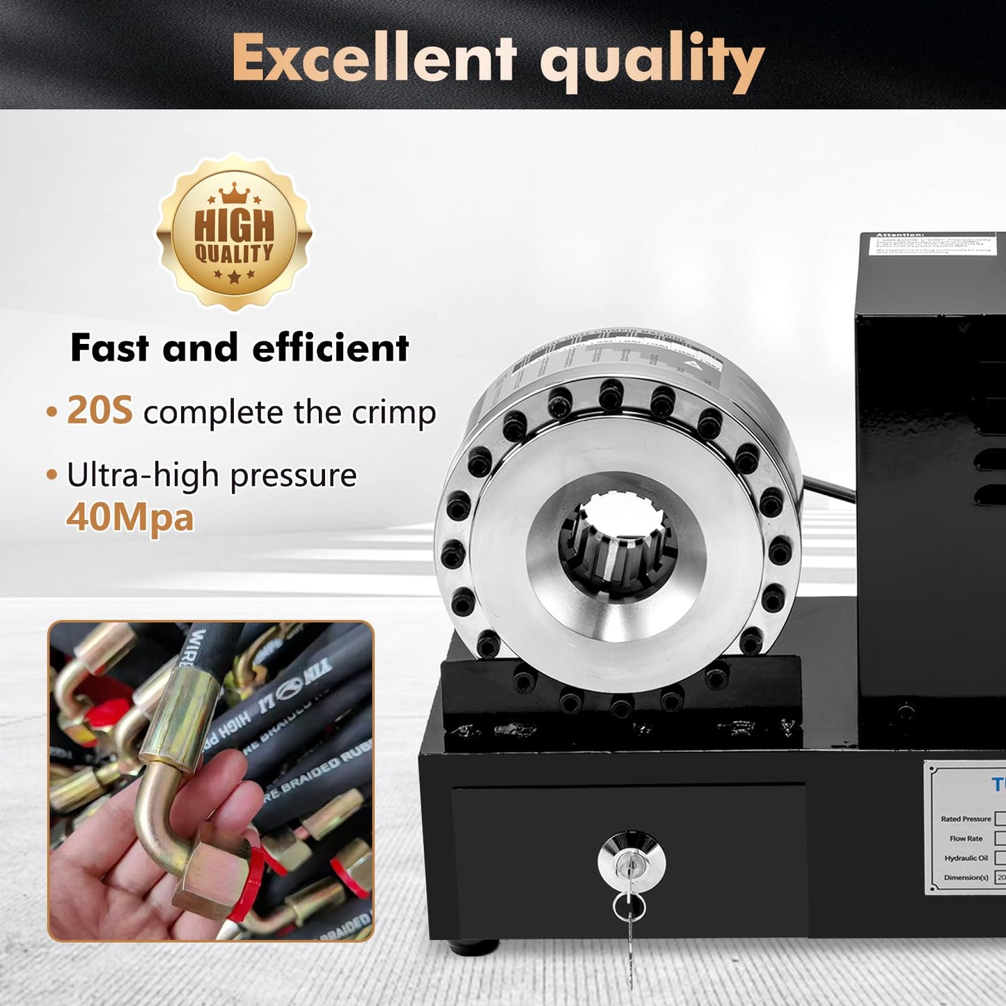 Electric Hydraulic Hose Crimper Tool with 8 Dies – 110V Portable Crimping Machine for AC Lines, Automotive, Excavators, Agricultural Equipment – Multi-Diameter Hydraulic Pipe & Fuel Line Crimper Kit