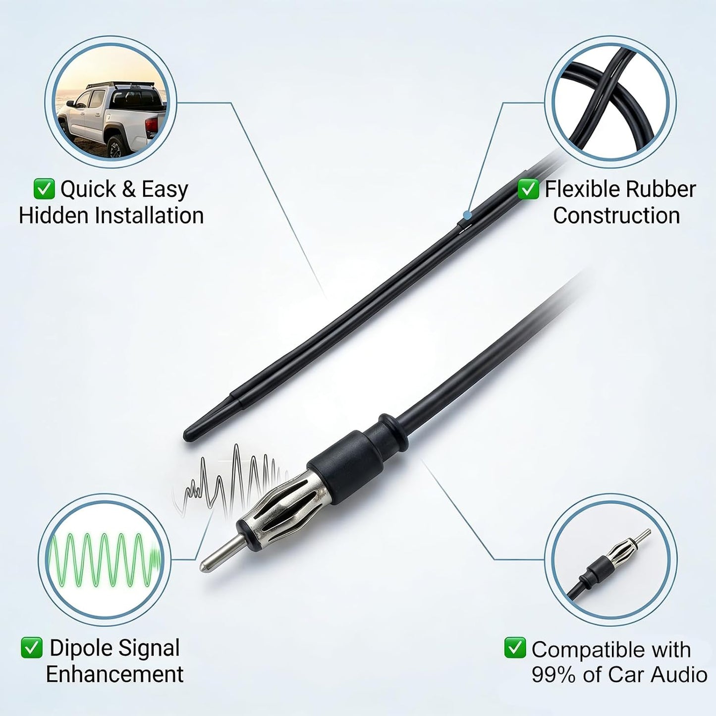 STUDIOFINIX 1.3M Marine Radio Antenna, Waterproof Dipole Hideaway FM Antenna No Drilling Easy Install for Car Boat ATV