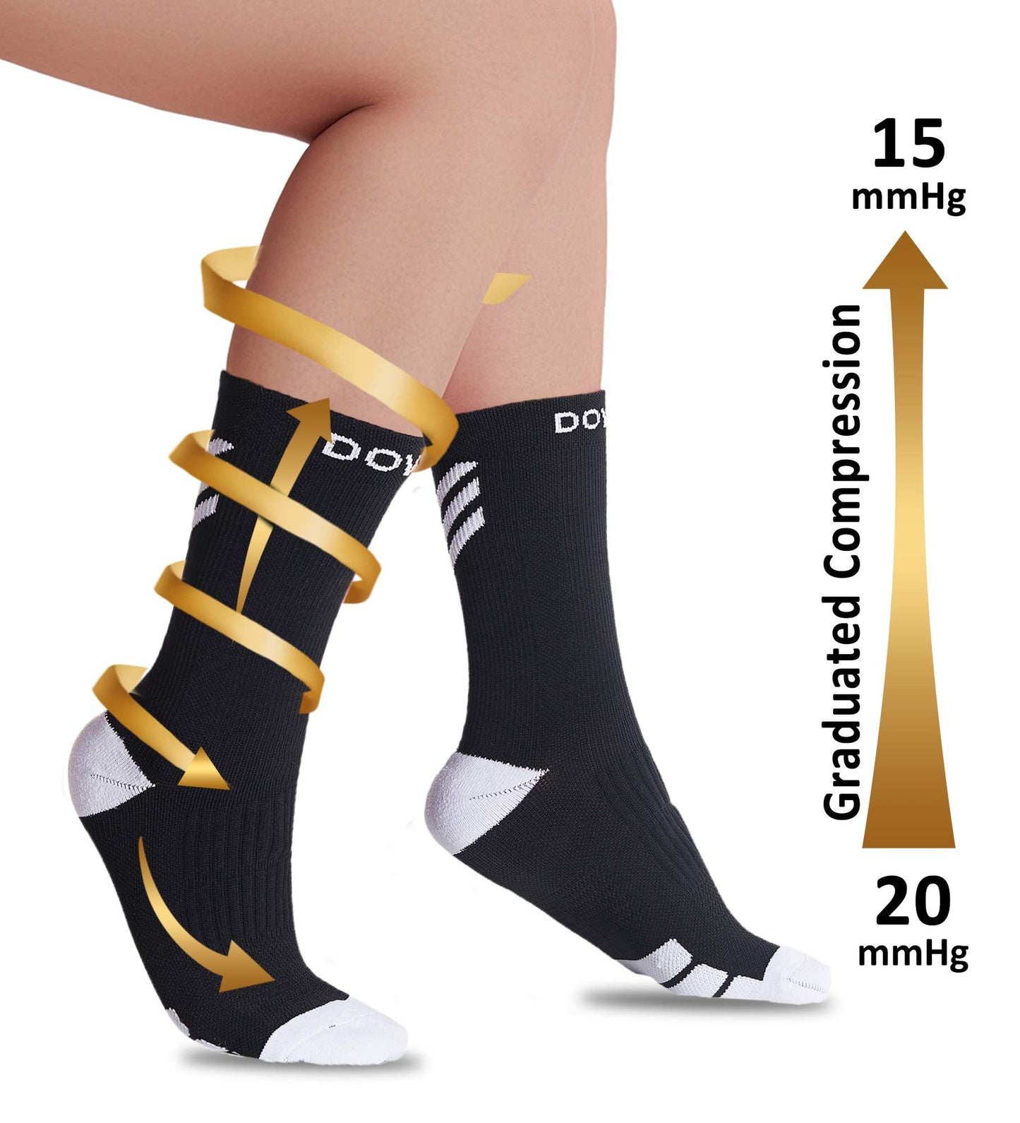 DOVAVA Dri-tech Compression Crew Socks 15-20mmHg for Men & Women, Athletic Fit Running Nurses Flight Travel Edema Diabetic, Boost Ankle Calf Circulation, XX-Large, Black (4 Pairs)