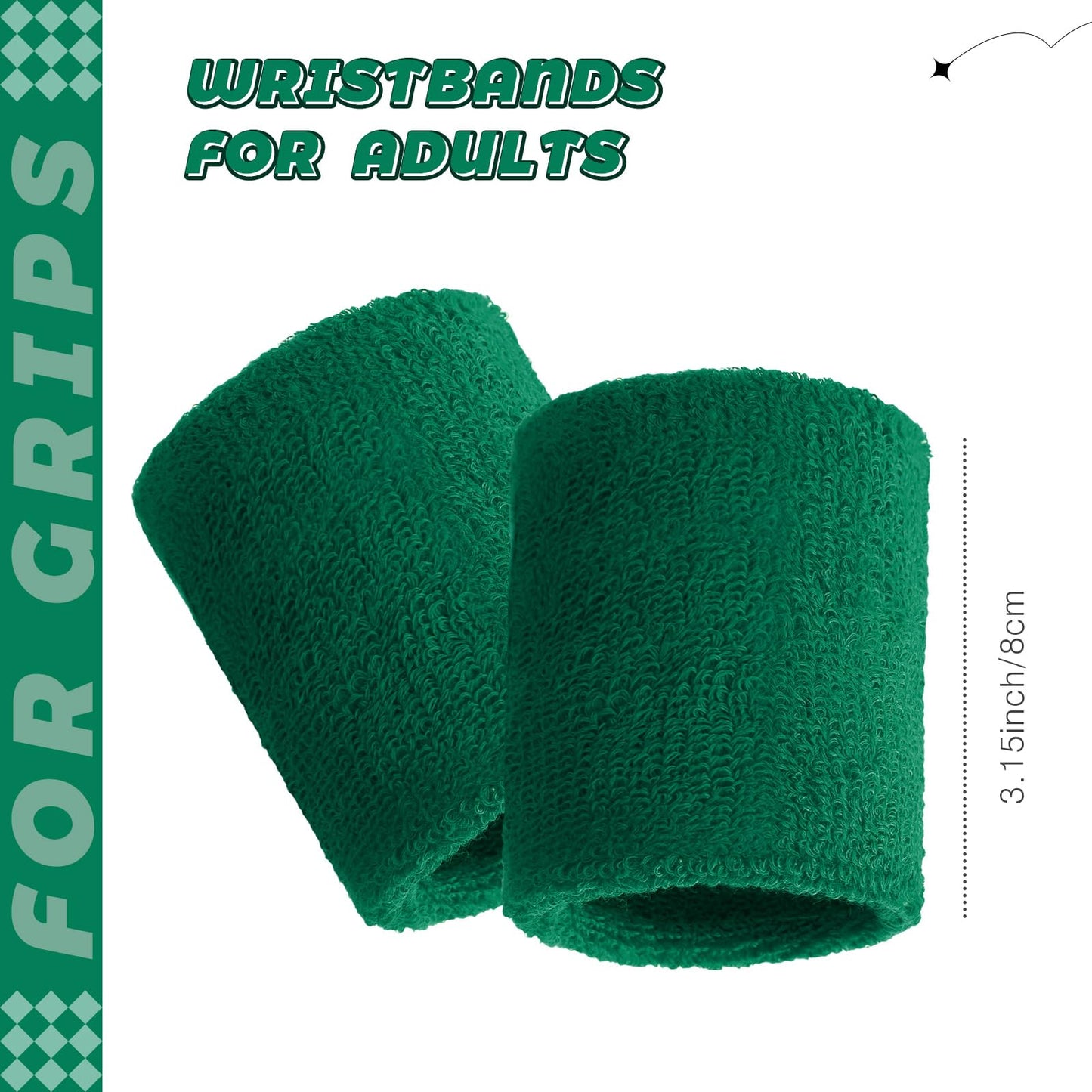 Bememo 24 Pcs Wrist Sweatbands Bulk Sports Wrist Bands for Men Women Breathable Athletic Tennis Wristbands Stretchy Absorbent Cotton Terry for Basketball, Baseball, Gym, Working Out(Dark Green)