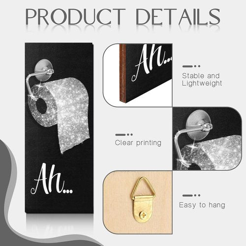 Chinco Funny Bathroom Wall Art | 4-Piece Glam Decor Set for Women | Modern Wood Hanging Decor (Black & White)