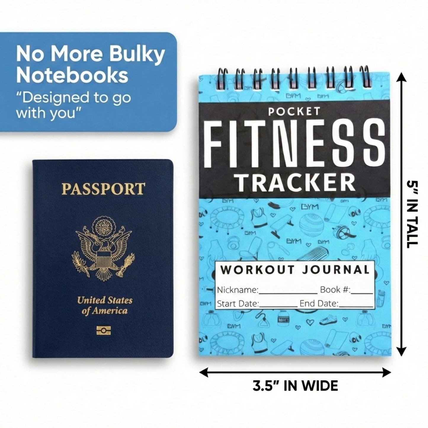 Field Equipt Gym Workout Journal & Fitness Tracker 4 Pack, Handheld Workout Log Book for Women & Men - Ideal for Weightlifting, Cardio, Athletes & Coaches On the Go (Blue)
