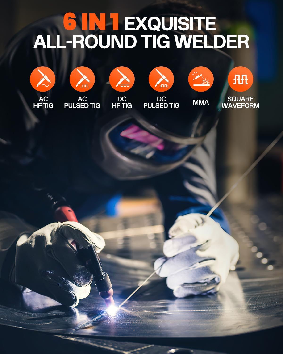 HITBOX 200A AC/DC TIG Welder 6-in-1 with Pulse & Square Wave, HF Start Aluminum TIG, MMA/Stick Welding, 220V IGBT Inverter, Dual Cooling Fan, Digital Display, Foot Pedal Compatible (HBT250P)