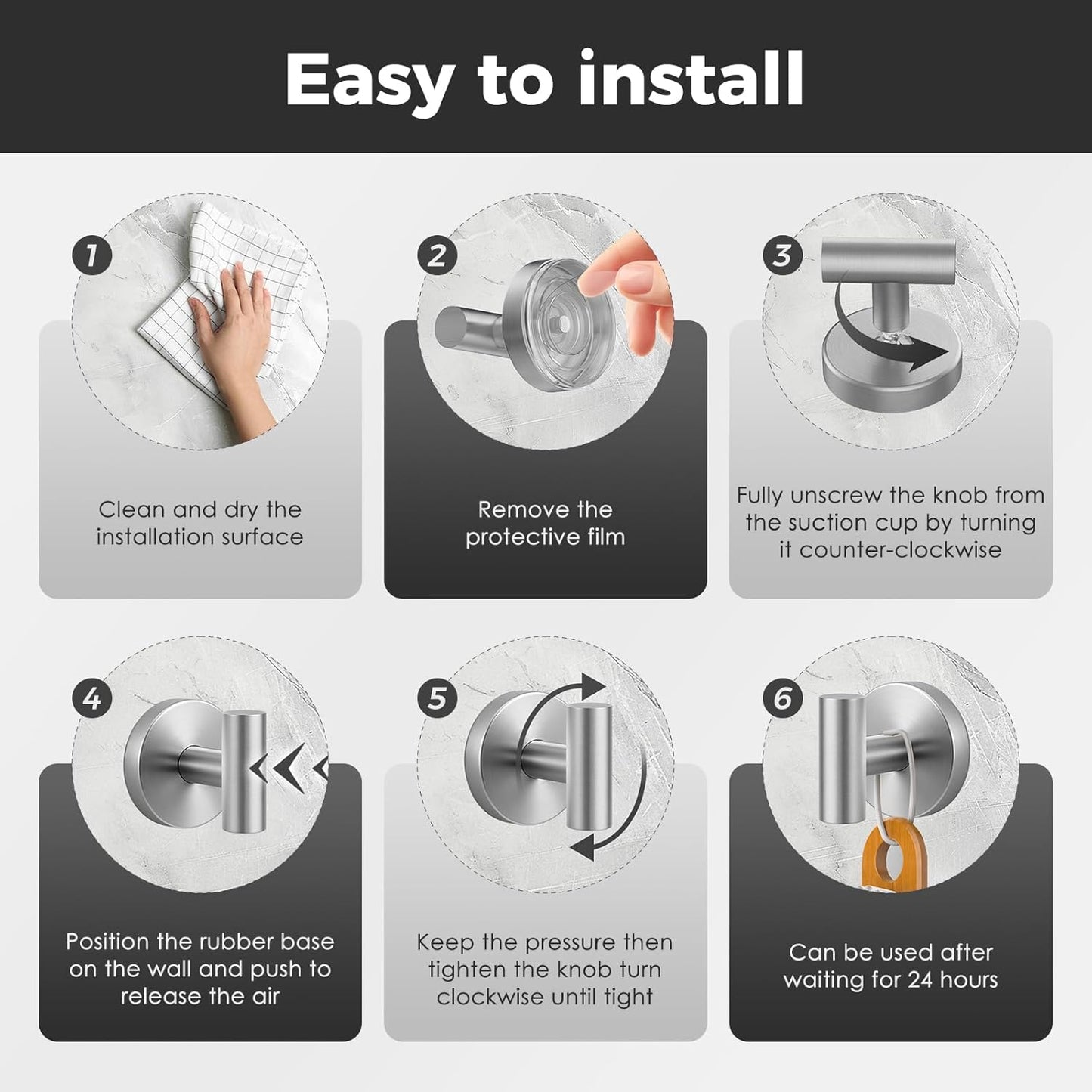 Skiennix Shower Hooks - Heavy-Duty No-Drill Suction Cup Towel Hooks for Bathroom | 4 Pack (Silver)