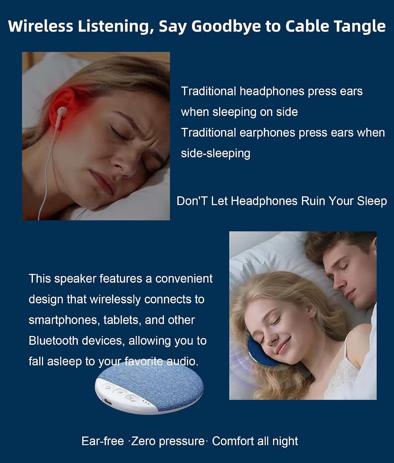 DRUOYIM 2026 SleepersPink,Set New Sleep Pillow Speaker Timer Wireless Sleep Aid with Stereo Portable BT Under Pillow