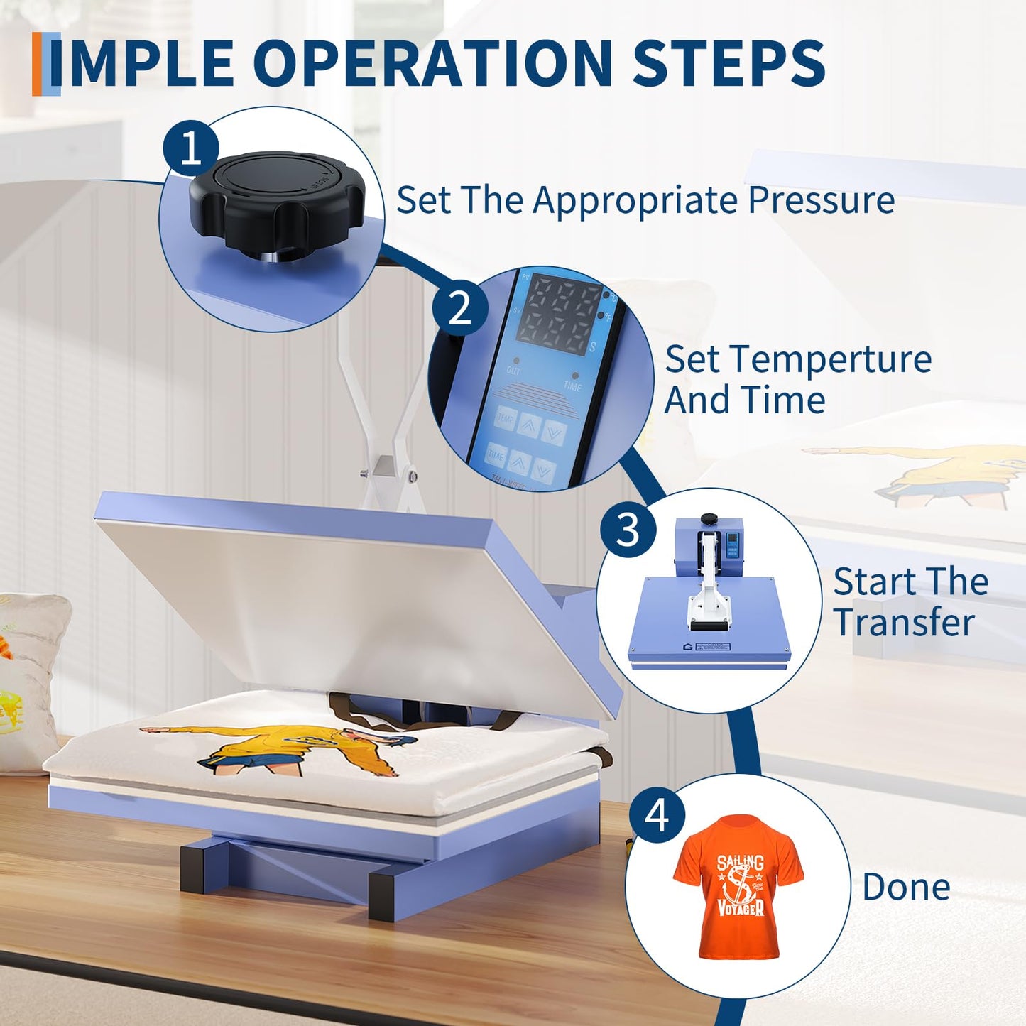 16x24 Heat Press, Heat Press Machine, Even Heating Technology, Large Operating Panel, Industrial Digital Heat Transfer Machine Sublimation for T-Shirts, Clothes, Canvas Bags, Baby Blue
