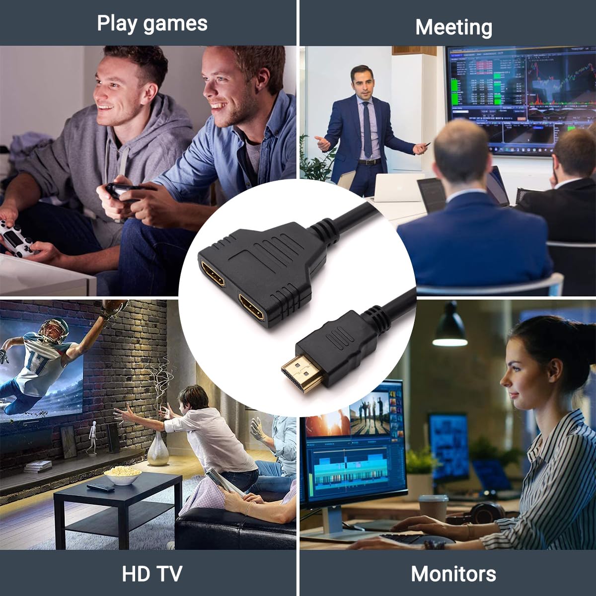 Marmoin 1 2 1 2 1080P HDMI Cable Splitter in Out HDMI Adapter Cable HDMI Male to Dual Female to Way, Support Two The