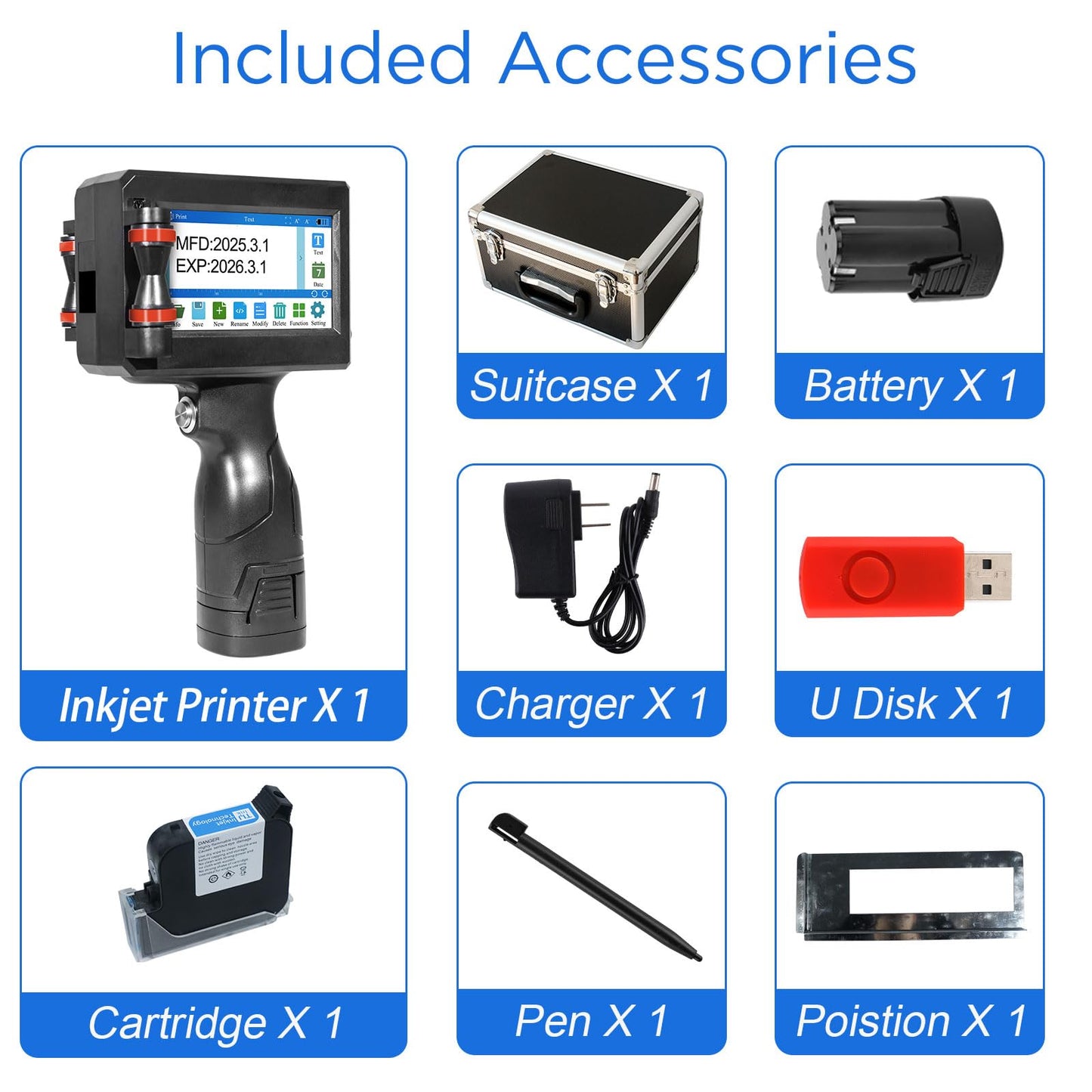 ZHONGMIN Handheld Inkjet Printer with 42ml Quick-Drying Ink Cartridge, Portable Ink Jet Coding Machine for Text/Date/Batch Number/QR Code/Barcode/Logo, Print Height from 0.08 to 0.5 Inch (ZM-C800)