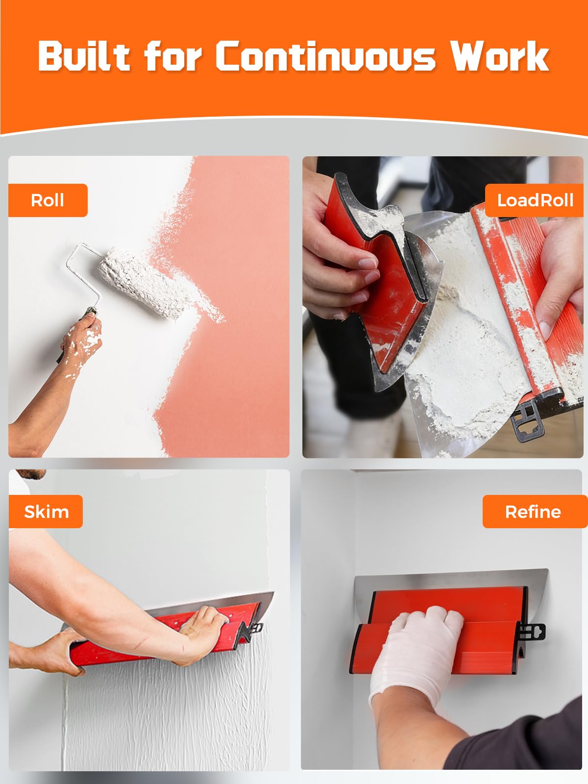 AZUNO Drywall Skimming Blade Set with Case| 10,16,24,32 Inch Stainless Steel Skimming Blades| 27"-60" Extension Handle, Compound Roller, Bucket Scoop & Putty Knife for Wall & Ceiling Finishing