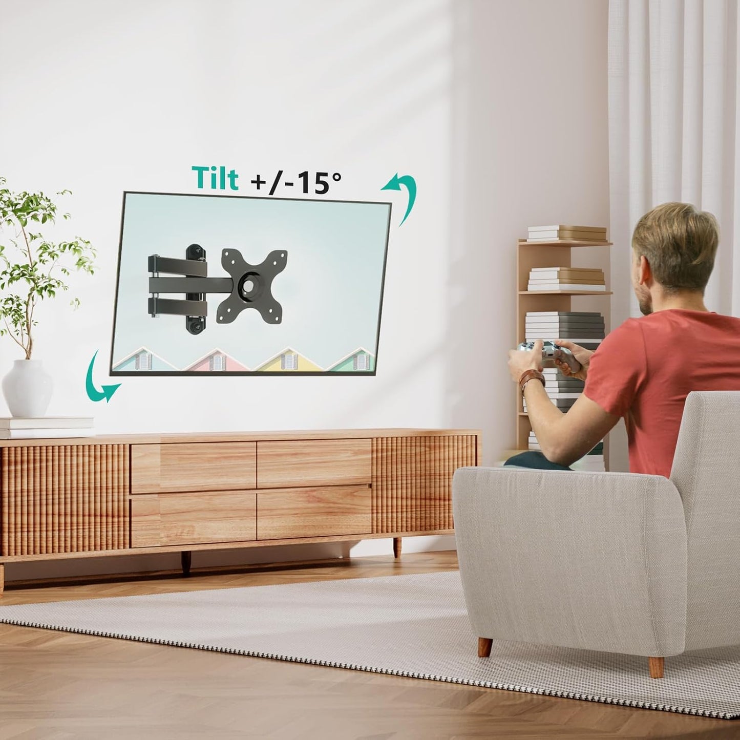 WALI 15 inch 13 32 inch 100x100mm (1330LM), TV Wall Mount Articulating LCD Monitor Full Motion Extension Arm Tilt