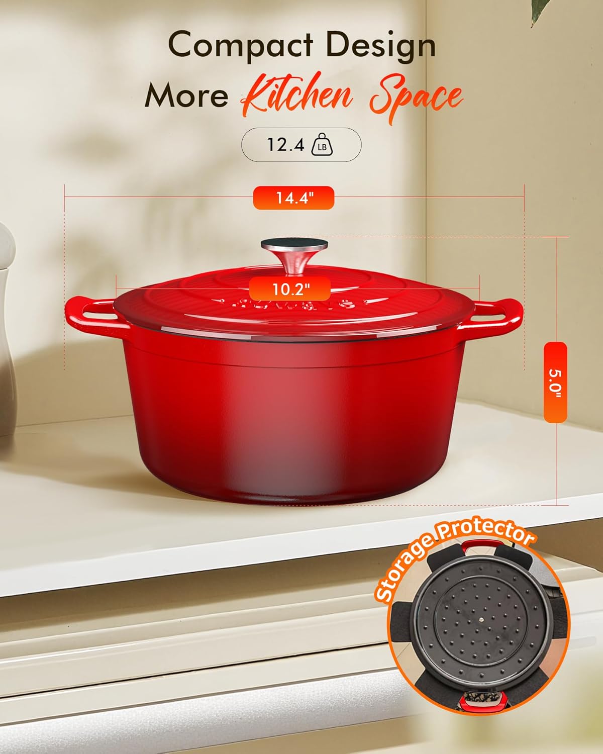Nuwave 6QT Enameled Cast Iron Dutch Oven - Heavy Duty, Dual Handles, Oven Safe to 500°F for Baking & Roasting
