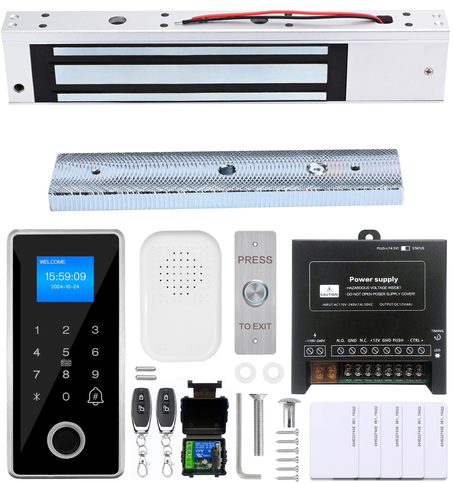 Waterproof Fingerprint Access Control Kit, 600LBS Holding Force NC Mode Magnetic Lock, IP68 Metal Keypad Supports Fingerprint, Password, RFID Card & Remote Unlock for Door Security