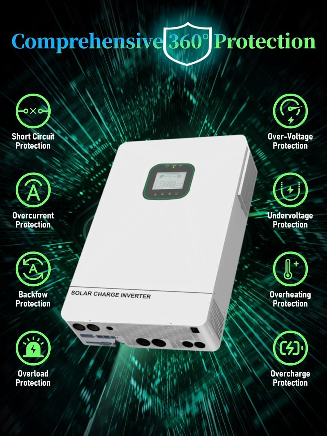 All in One 6500W Solar Hybrid Inverter Pure Sine Wave Inverter with Single Phase，MAX 6 Parallel, Work with 48V DC to 110V AC Lead Acid/LiFePO4 for Home, RVs, (6.5KW-WiFi)