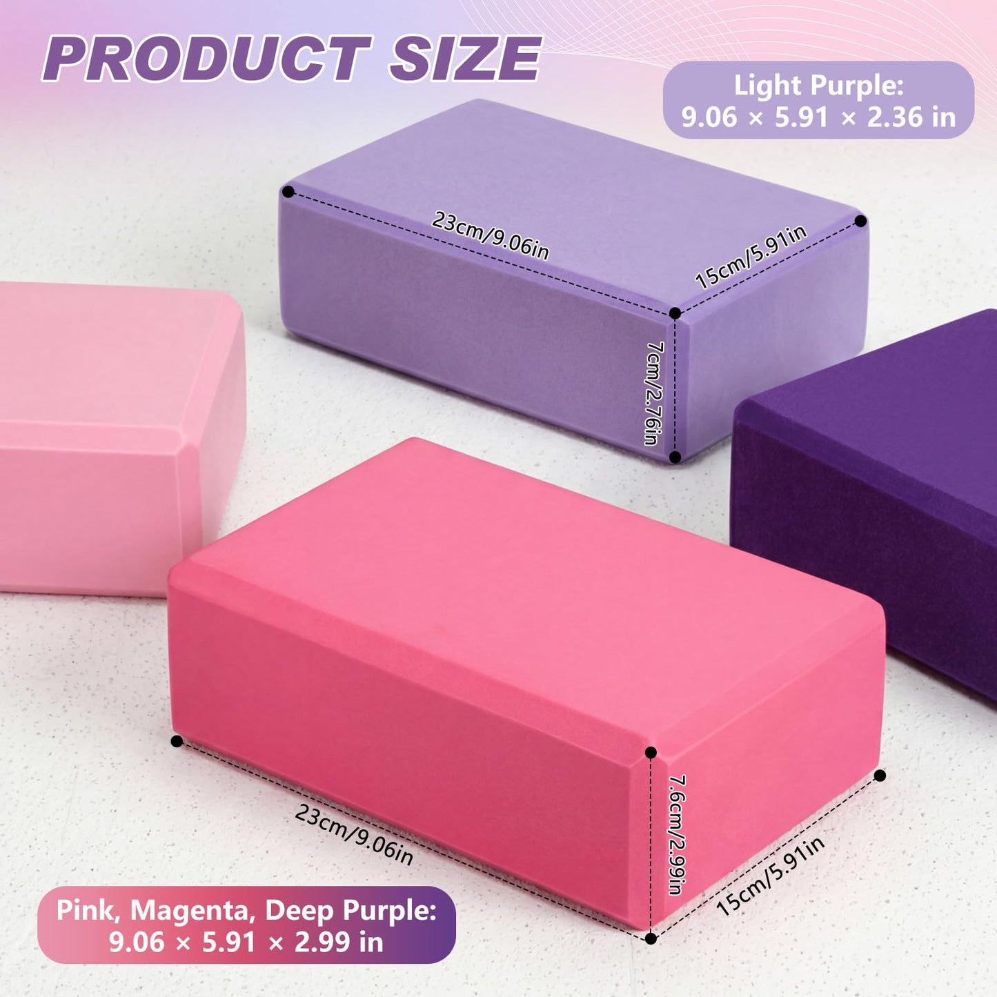 VercanMonth 4 Pcs Foam EVA Yoga Blocks Different Color Soft Non Slip Supportive Yoga Bricks Lightweight Gymnastic Blocks Stretching Accessories for Women Pilates Meditation