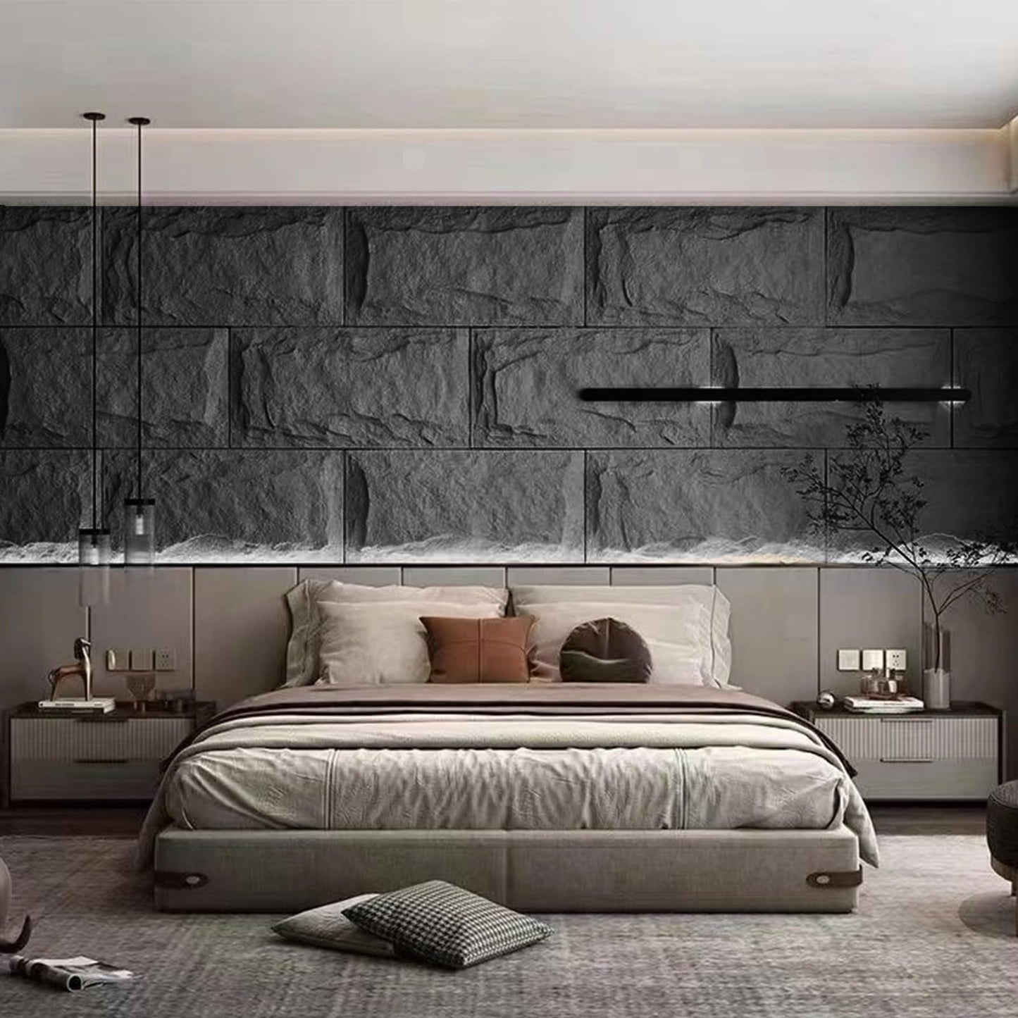 Stone 3D Wall Panels,4-Pack PU Wall Panels, 23.6"*47.2" Wall Paneling for Interior Wall Decor, Faux Stone Wall Panel for Accent Wall Decor, Sophisticated & Stylish 3D Wall Decor(Space Dark)