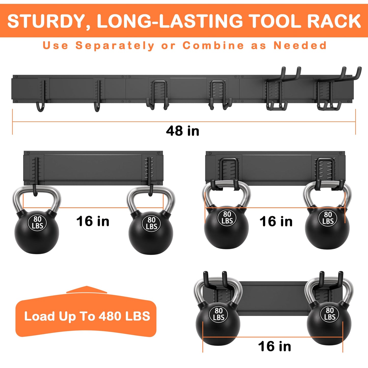 Ultrawall Garden Tool Organizer, 48 Inch Garage Tool Organizer Wall Mount, Heavy Duty Steel Wall Holders for Tools, 400lb Weight Capacity