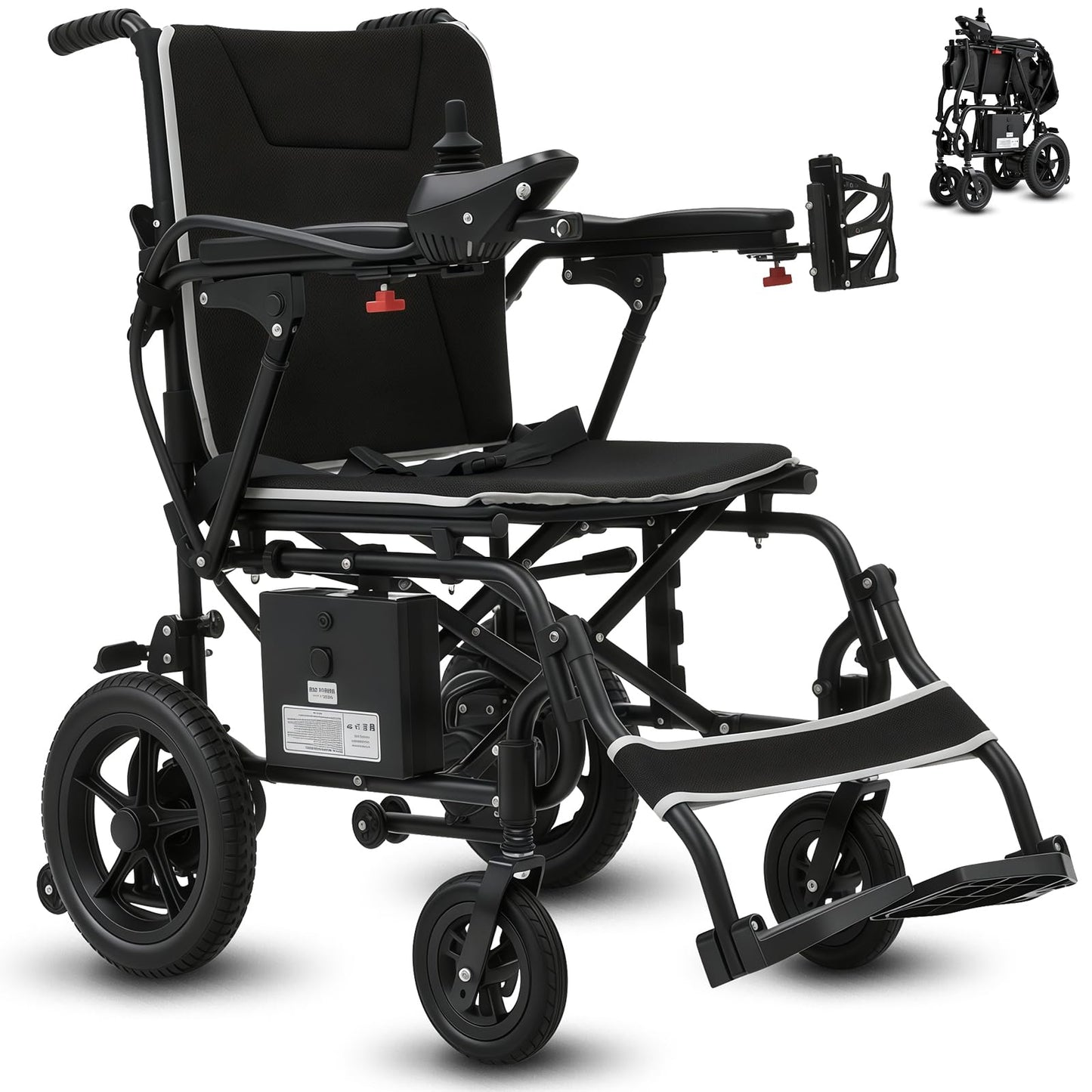 ROBTWOK Ultralight Electric Wheelchair for Adults & Seniors - 36lbs Foldable Power Wheelchair with 15-Mile Long Range, All-Terrain, SOS Button & LED Light, 265lbs Capacity, Airline Approved (Black)